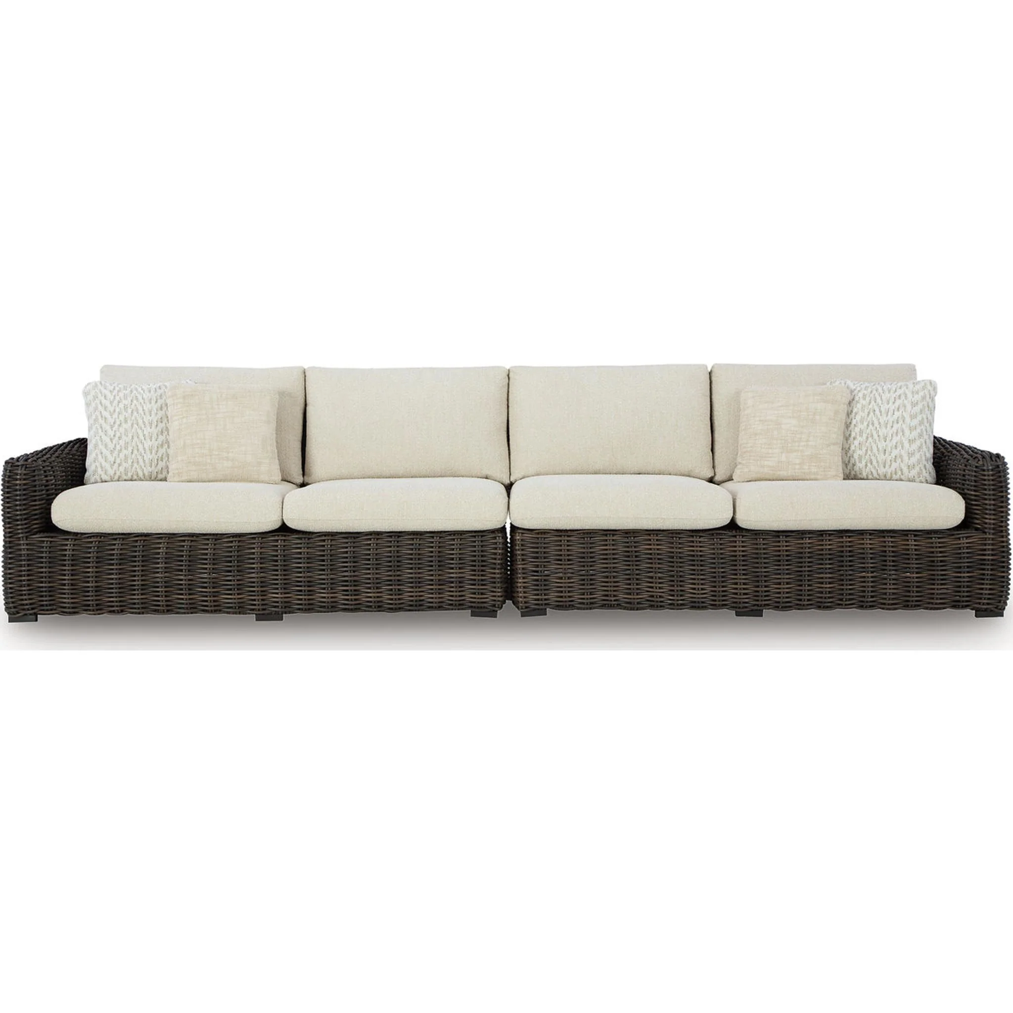 Kimora Outdoor Left and Right Arm Loveseat with Cushion - Beige/Dark Brown