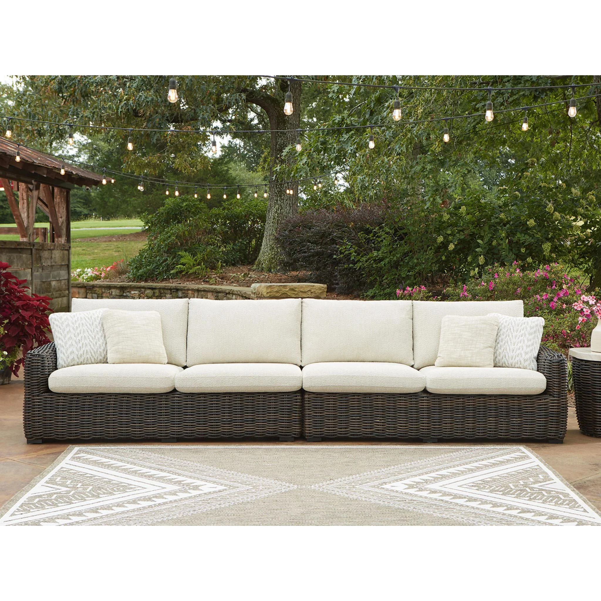 Kimora Outdoor Left and Right Arm Loveseat with Cushion - Beige/Dark Brown - Image 2