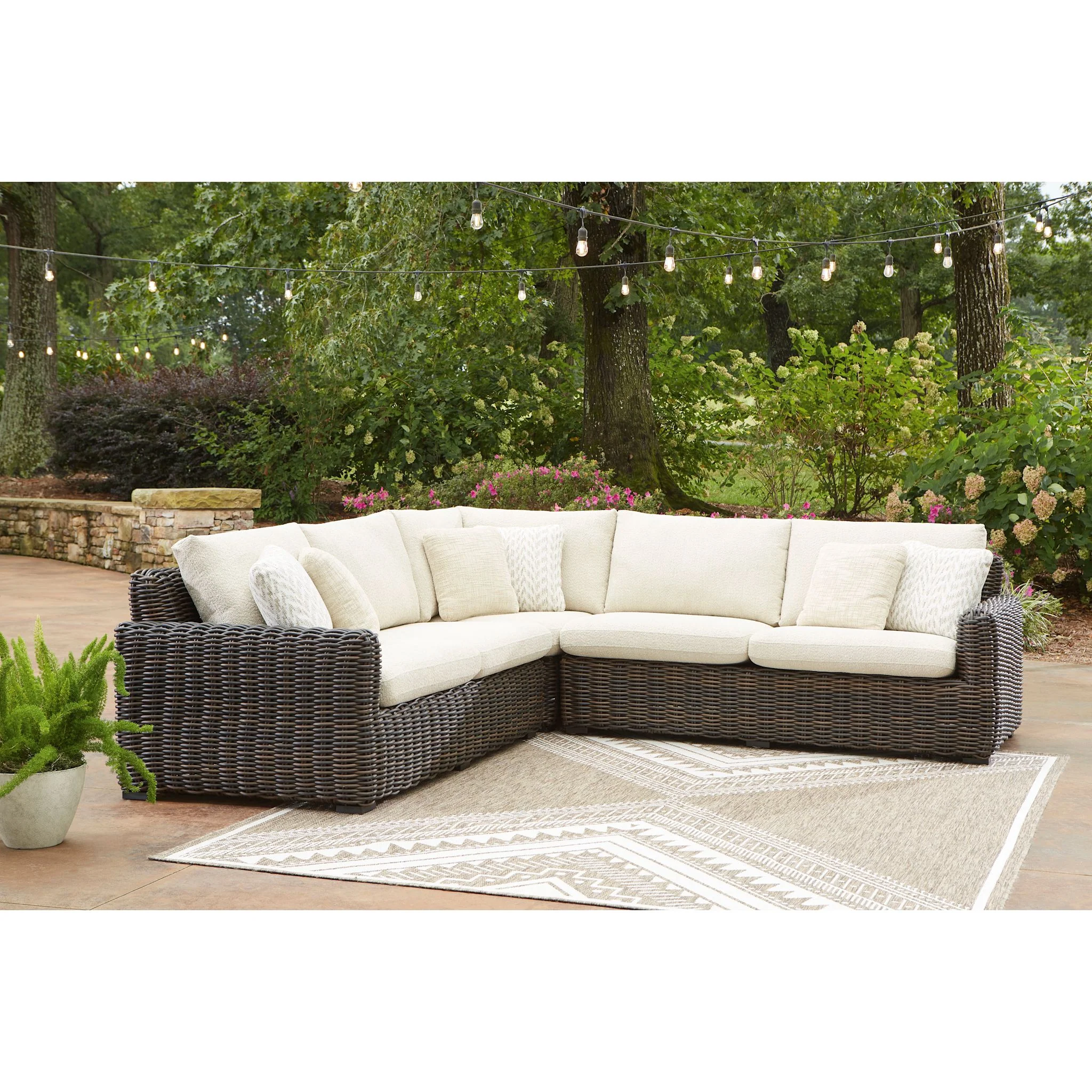 Kimora Outdoor Left and Right Arm Loveseat with Cushion - Beige/Dark Brown - Image 5