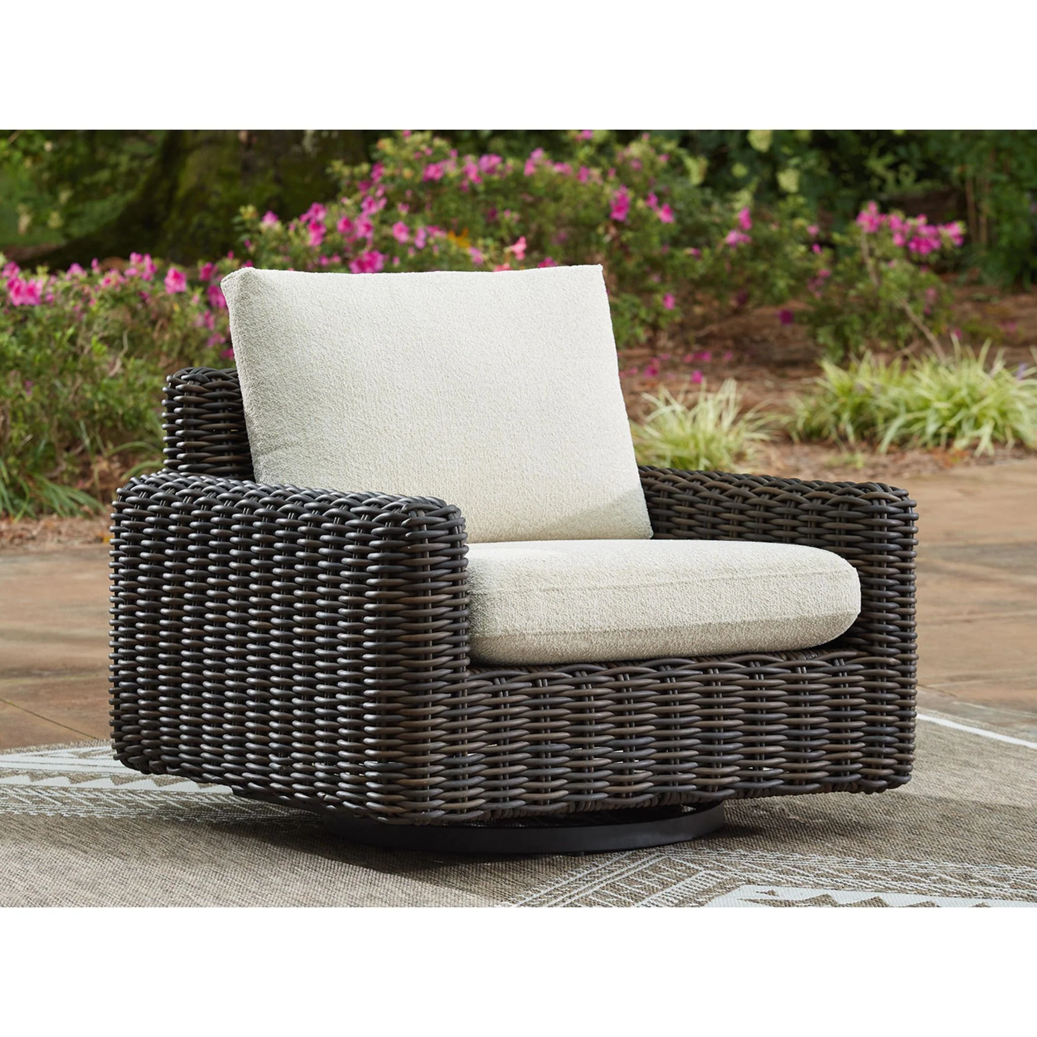 Kimora Outdoor Swivel Lounge Chair - Beige/Dark Brown - Image 2