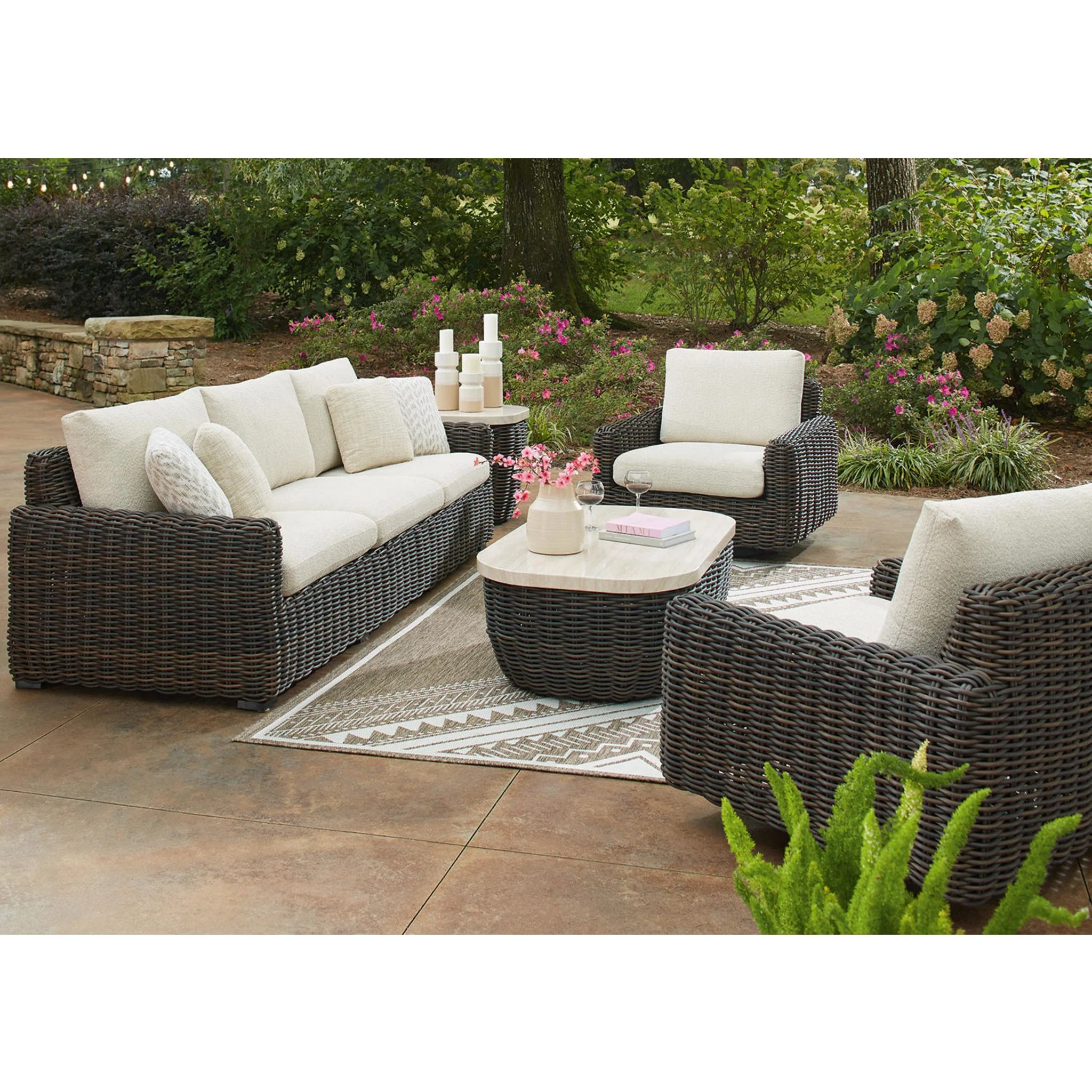 Kimora Outdoor Swivel Lounge Chair - Beige/Dark Brown - Image 6