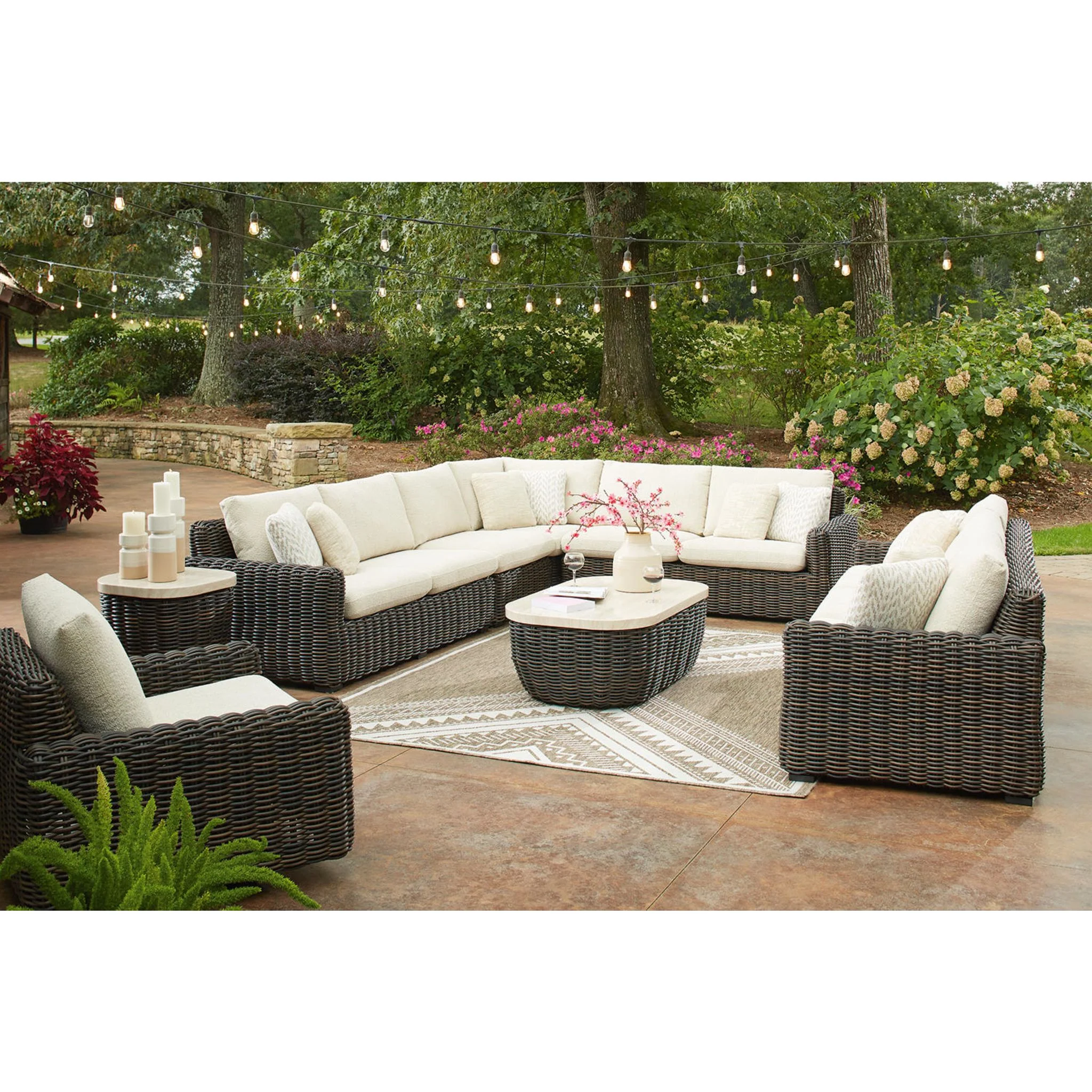 Kimora Outdoor Swivel Lounge Chair - Beige/Dark Brown - Image 7