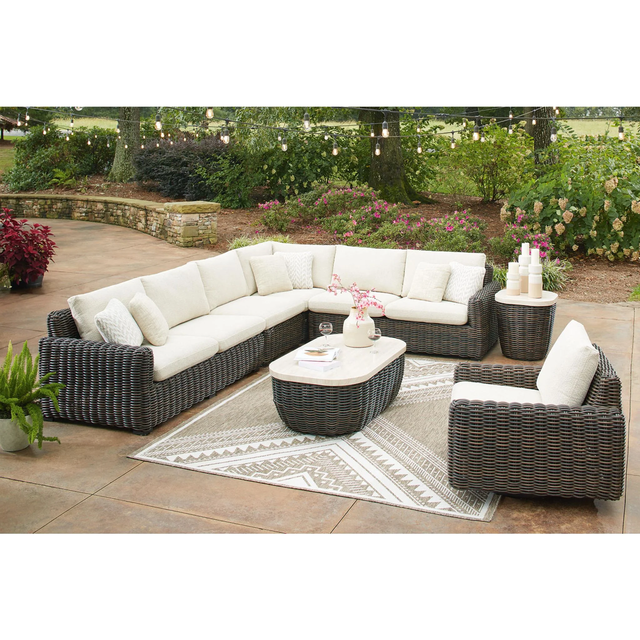 Kimora Outdoor Swivel Lounge Chair - Beige/Dark Brown - Image 8