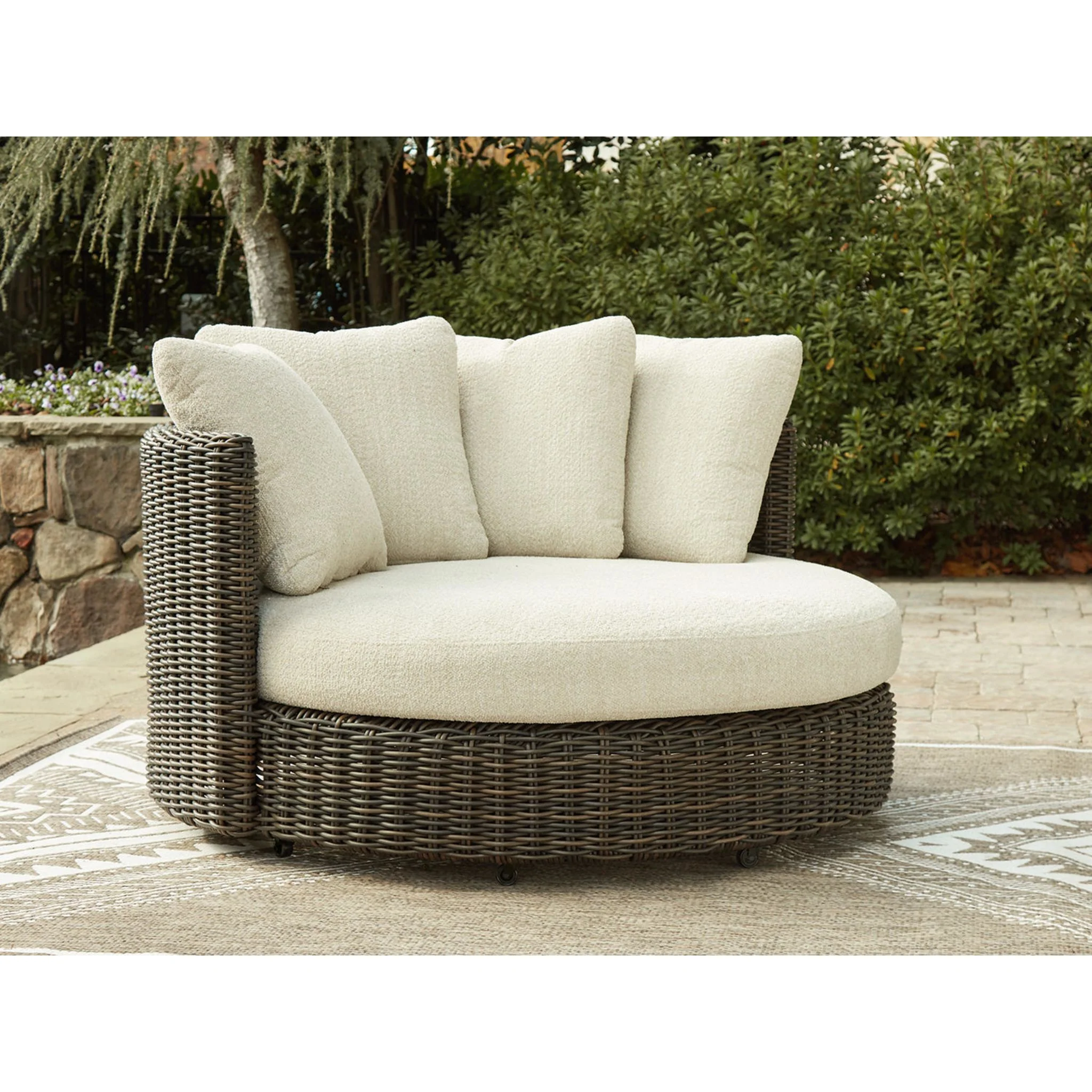 Kimora Outdoor Swivel Lounge Chair with Cushion - Beige/Dark Brown - Image 2