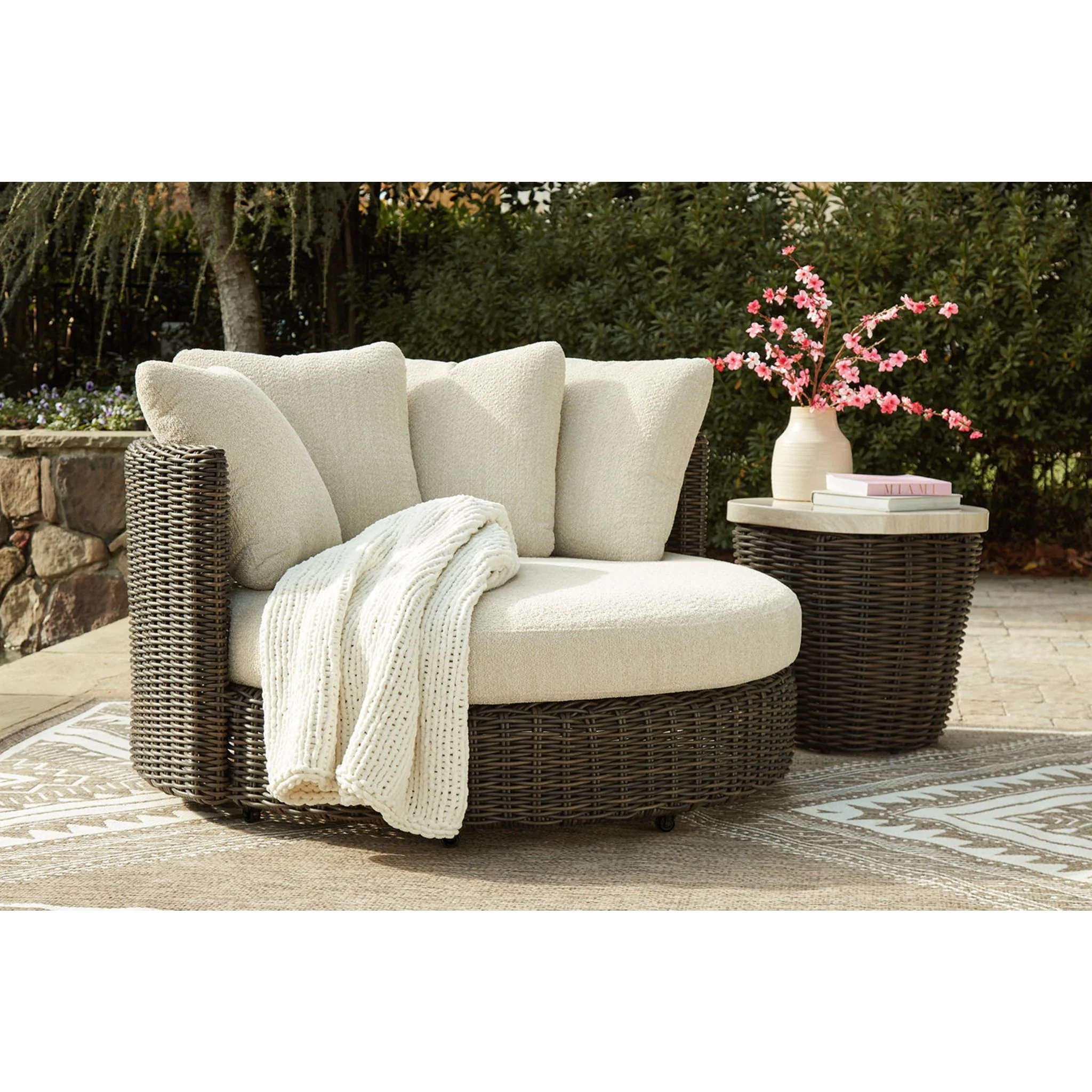 Kimora Outdoor Swivel Lounge Chair with Cushion - Beige/Dark Brown - Image 5