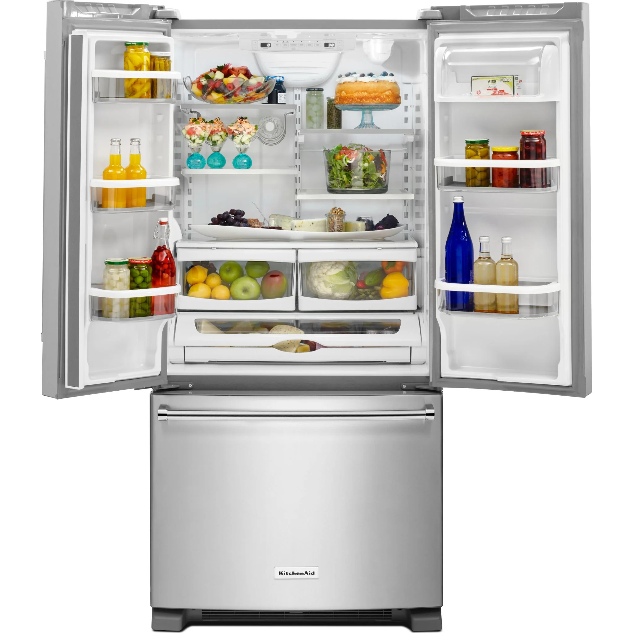 KitchenAid 22 cu. Ft. 33-Inch Width Standard Depth French Door Refrigerator with Interior Dispense -Stainless Steel (KRFF302ESS) - Image 3