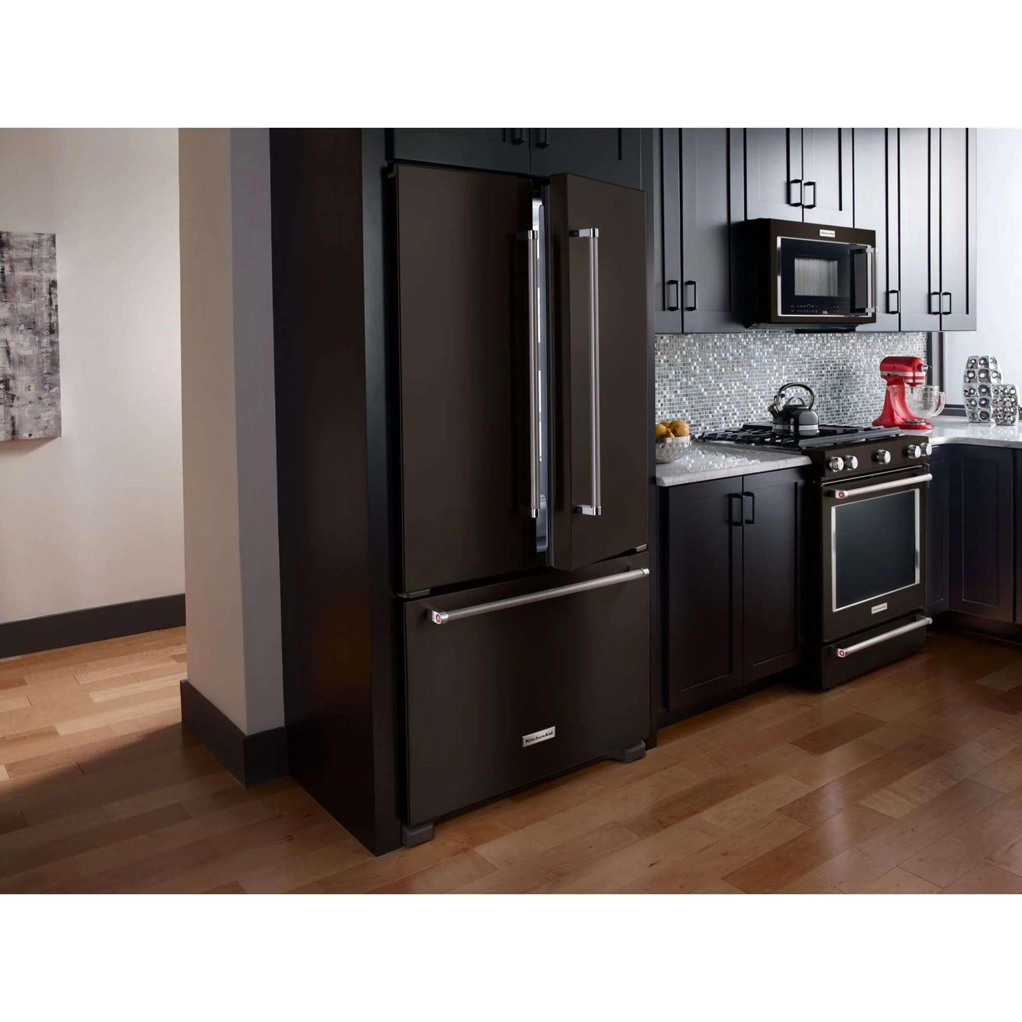 KitchenAid 22 cu. ft. 36-Inch Width Counter Depth French Door Refrigerator with Interior Dispense and PrintShieldFinish -Black Stainless (KRFC302EBS) - Image 4