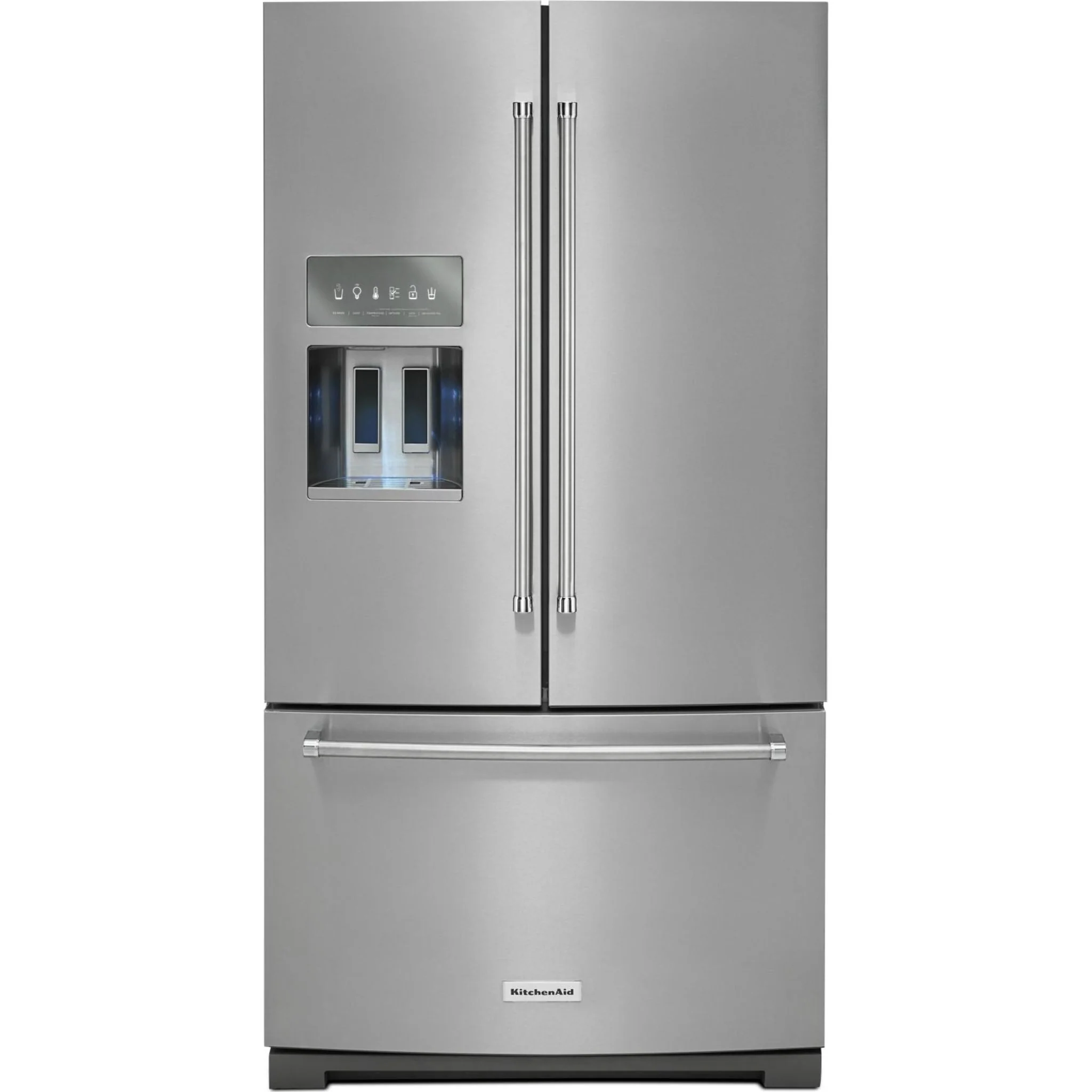 KitchenAid  26.8 cu. ft. 36" Width Standard Depth French Door Refrigerator with Exterior Ice and Water (KRFF507HPS)