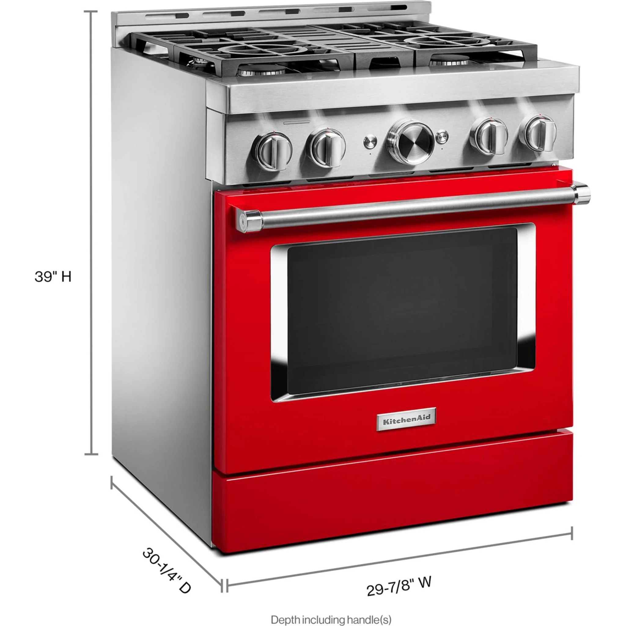 KitchenAid 30'' Smart Commercial-Style Gas Range with 4 Burners - Passion Red (KFGC500JPA) - Image 3