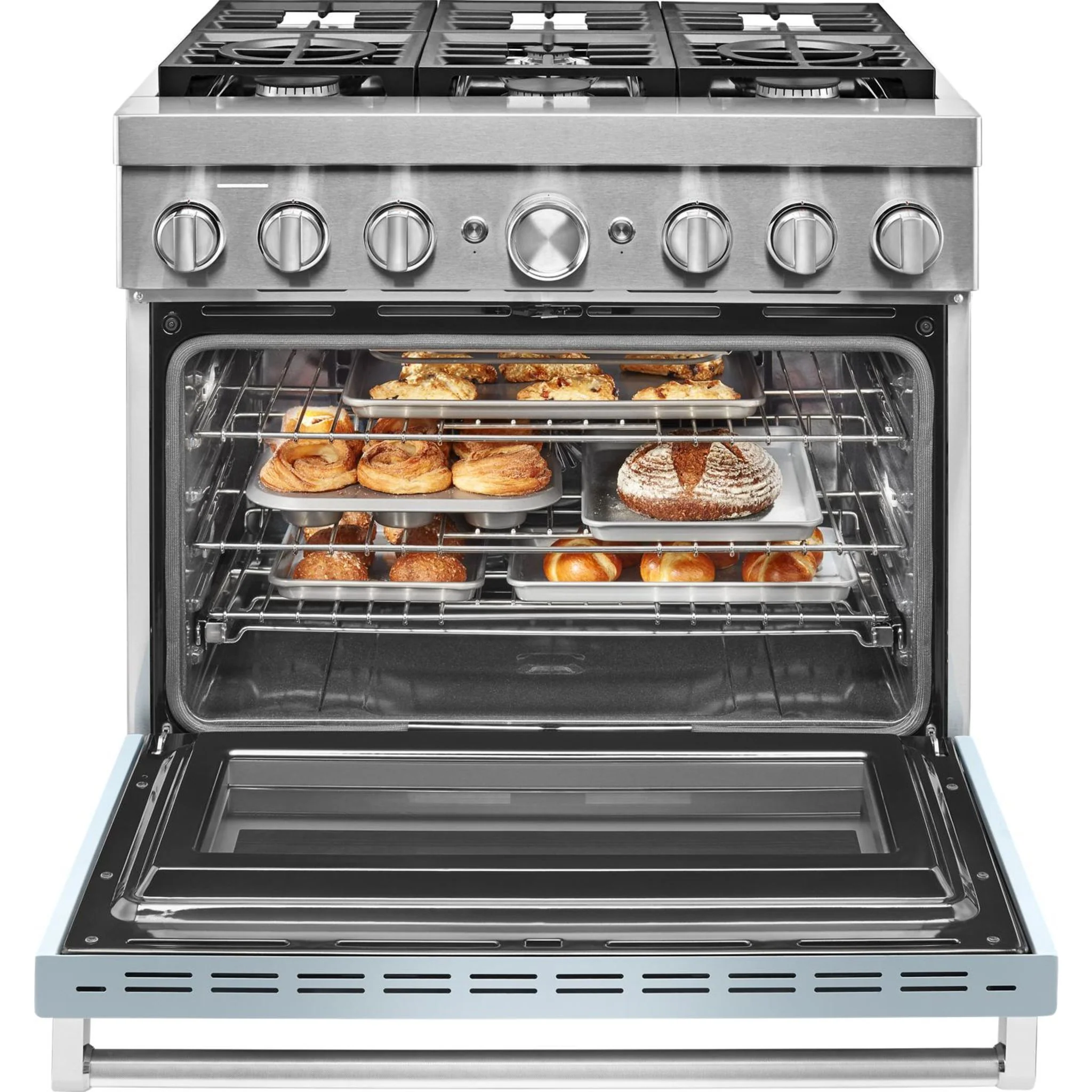 KitchenAid 36'' Smart Commercial-Style Dual Fuel Range with 6 Burners - Misty Blue (KFDC506JMB) - Image 53