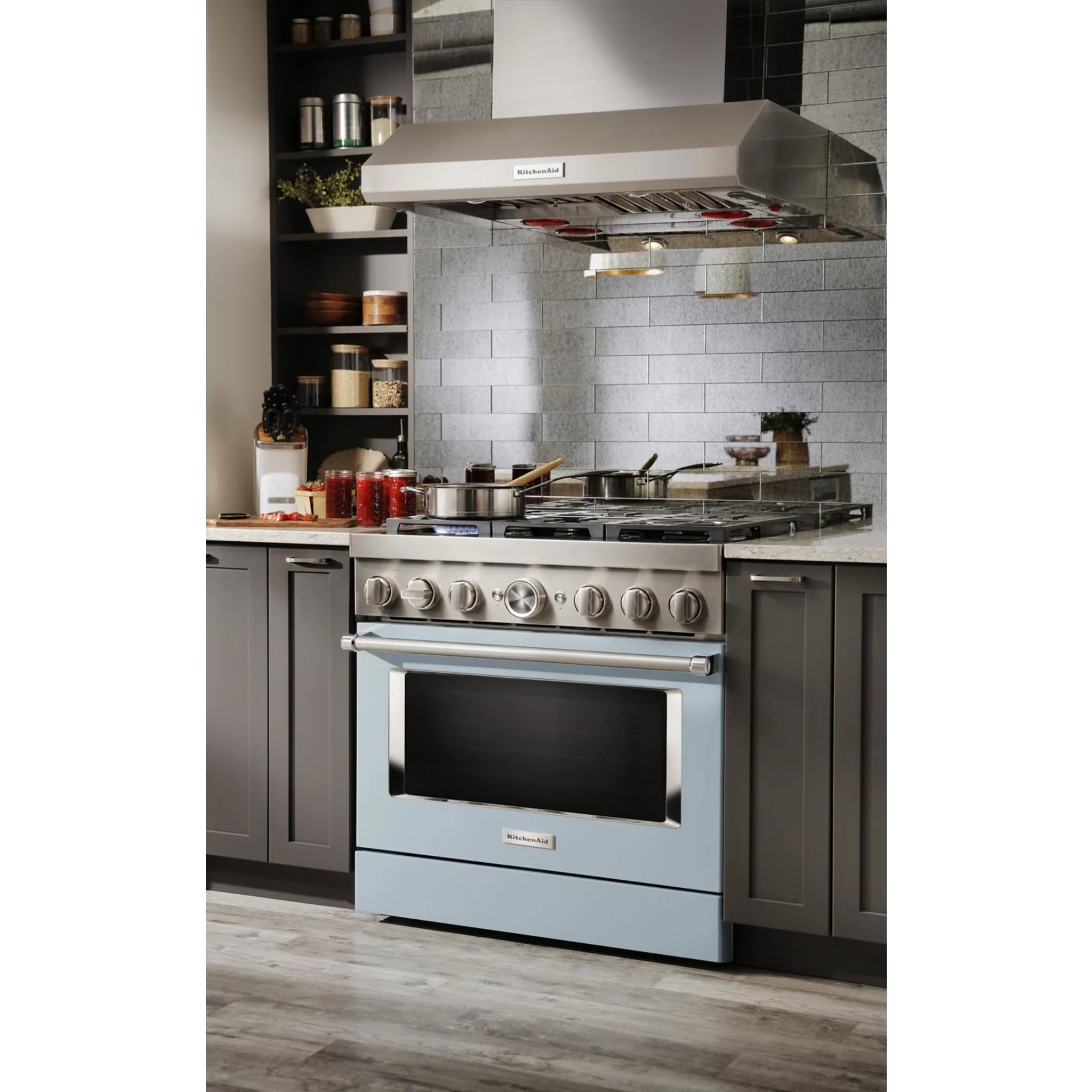 KitchenAid 36'' Smart Commercial-Style Dual Fuel Range with 6 Burners - Misty Blue (KFDC506JMB) - Image 8