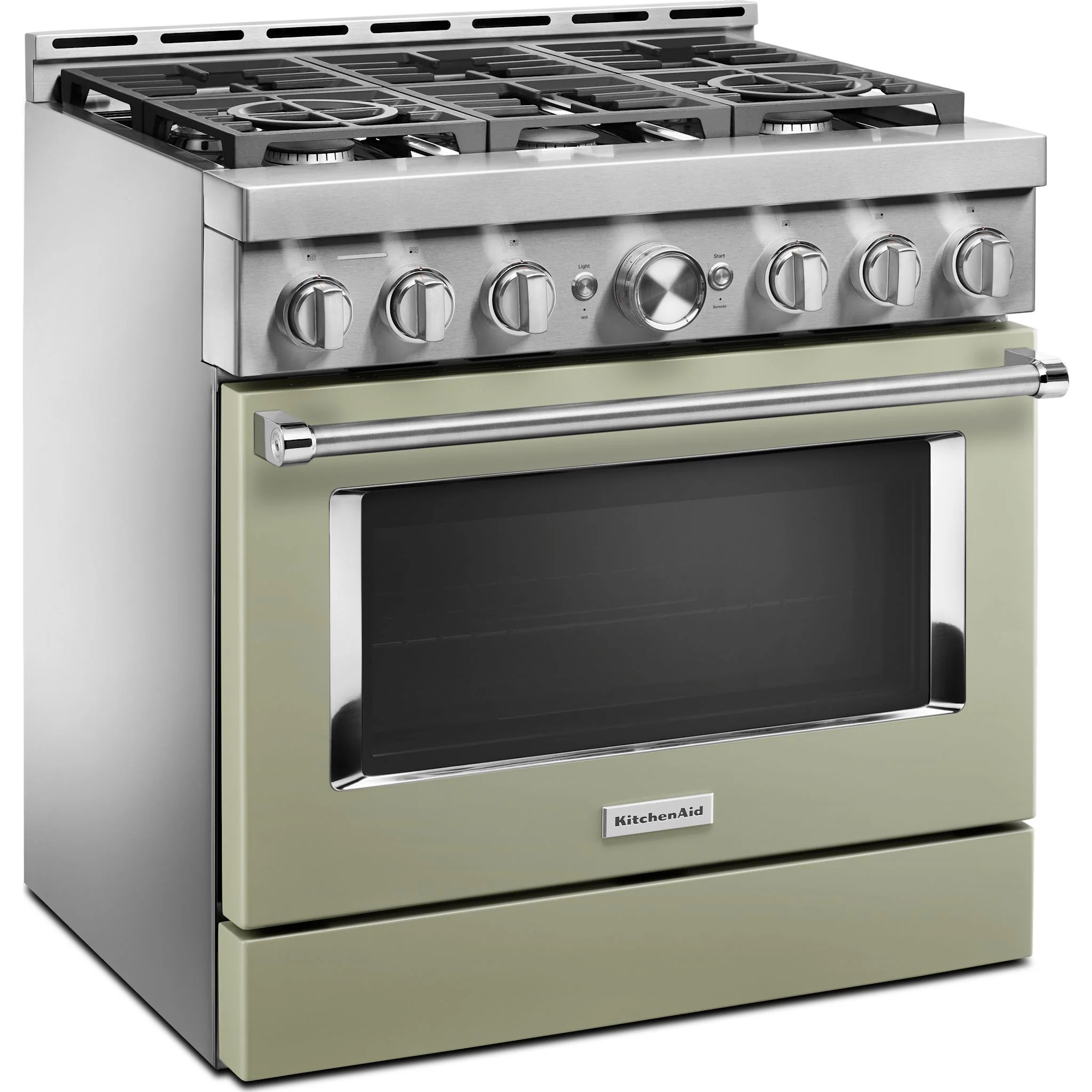 KitchenAid 36'' Smart Commercial-Style Gas Range with 6 Burners - Avocado Cream - Passion Red (KFGC506JAV) - Image 3