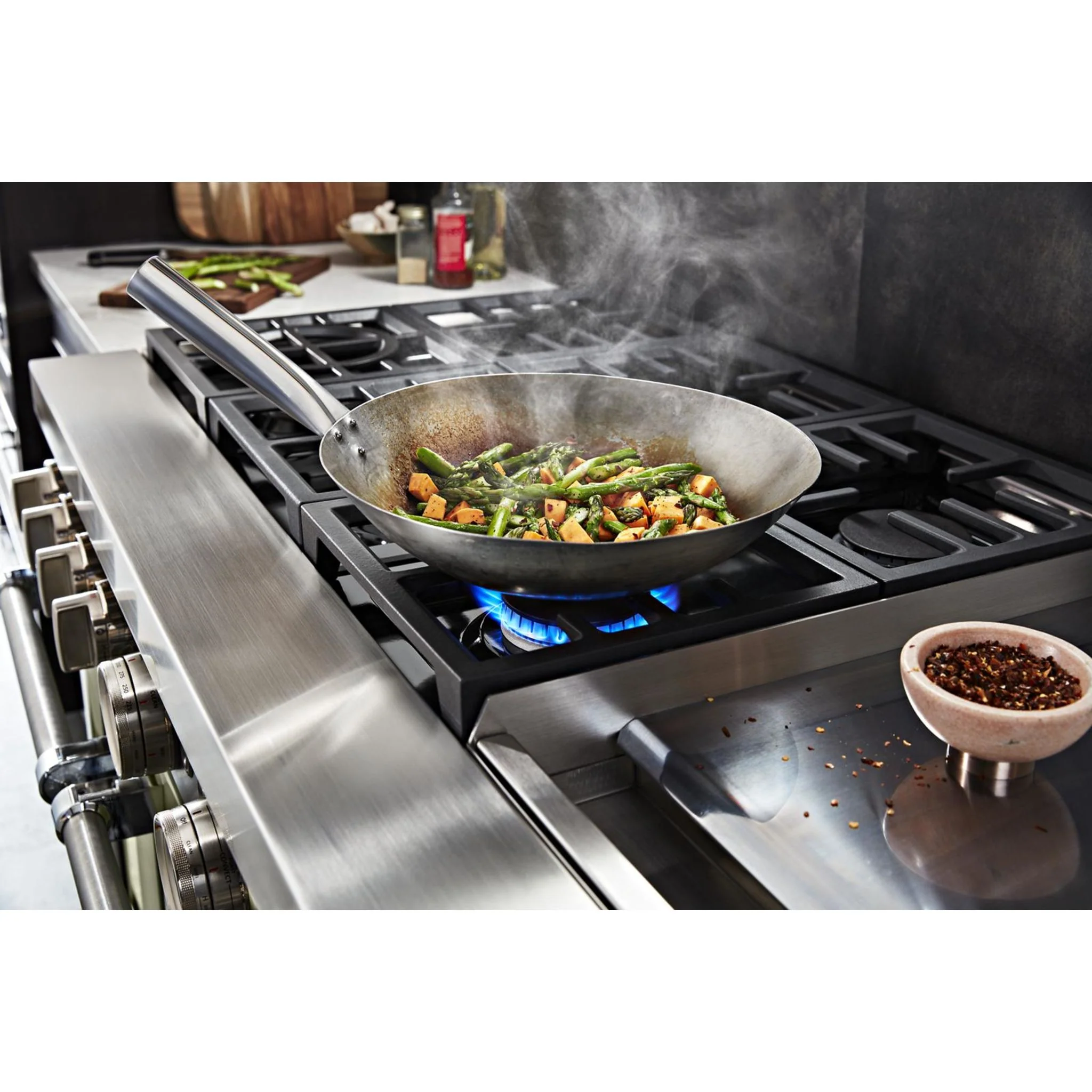 KitchenAid 48'' Smart Commercial-Style Dual Fuel Range with Griddle - Avocado Cream (KFDC558JAV) - Image 38