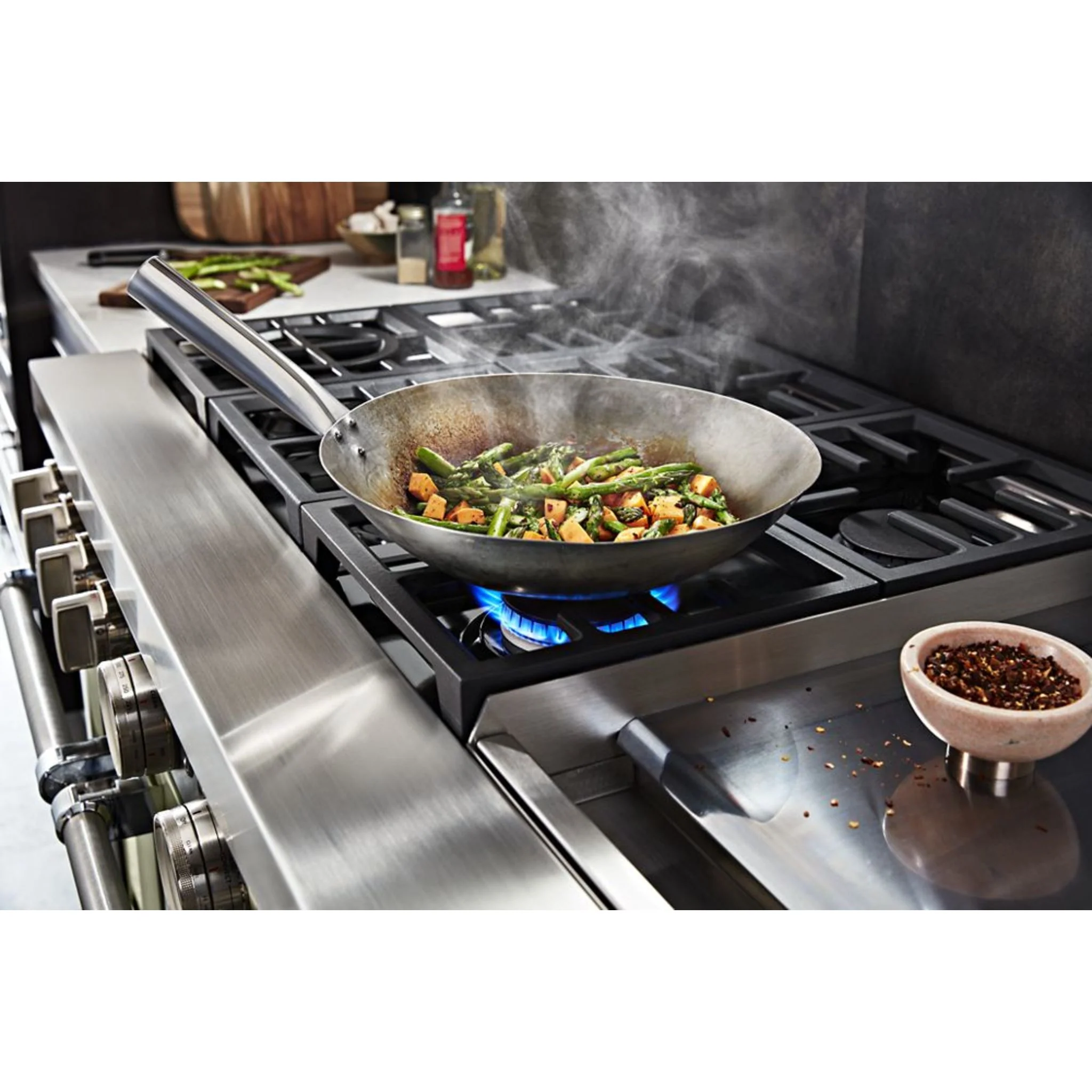 KitchenAid 48'' Smart Commercial-Style Dual Fuel Range with Griddle - Ink Blue (KFDC558JIB) - Image 11
