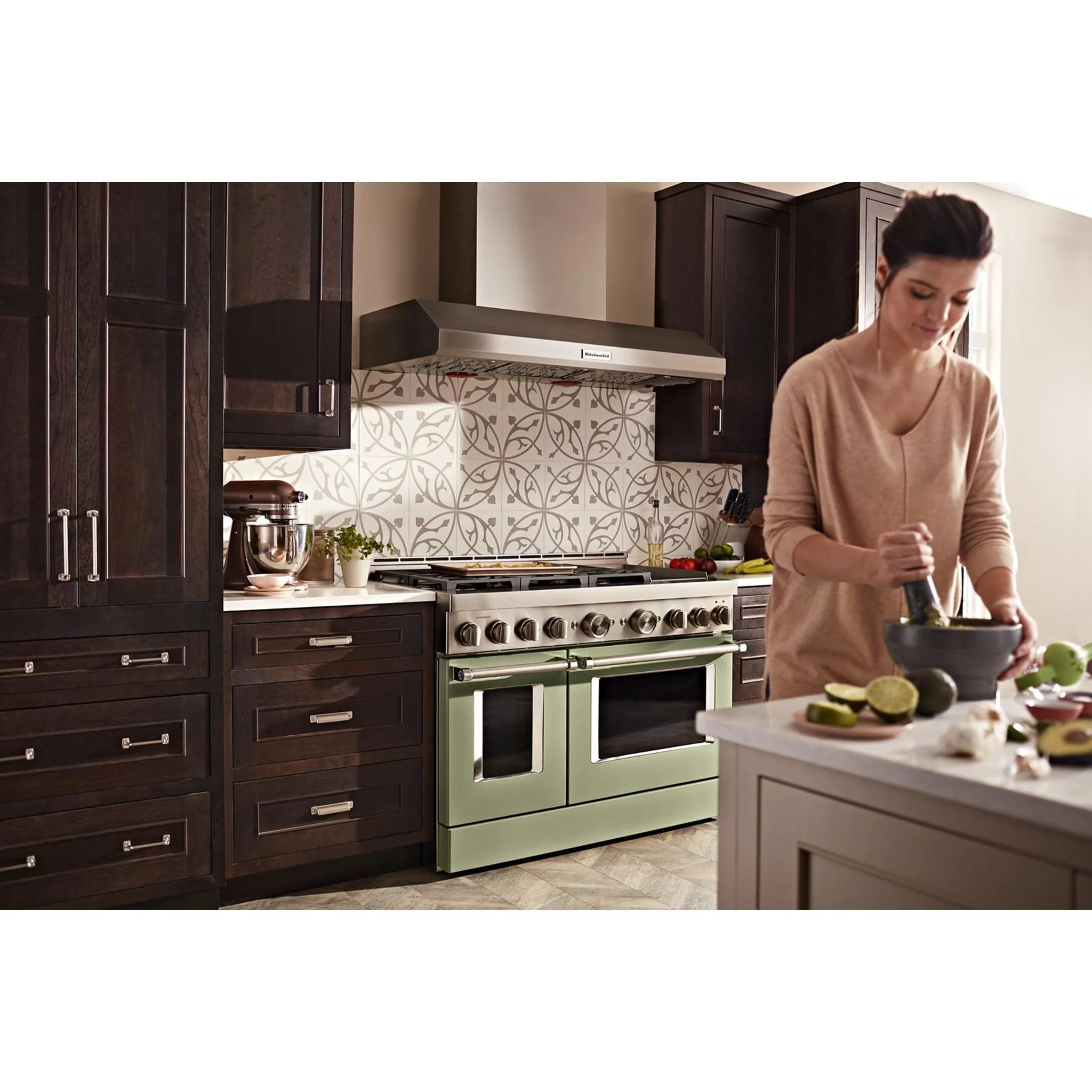 KitchenAid 48'' Smart Commercial-Style Gas Range with Griddle - Avocado Cream (KFGC558JAV) - Image 35