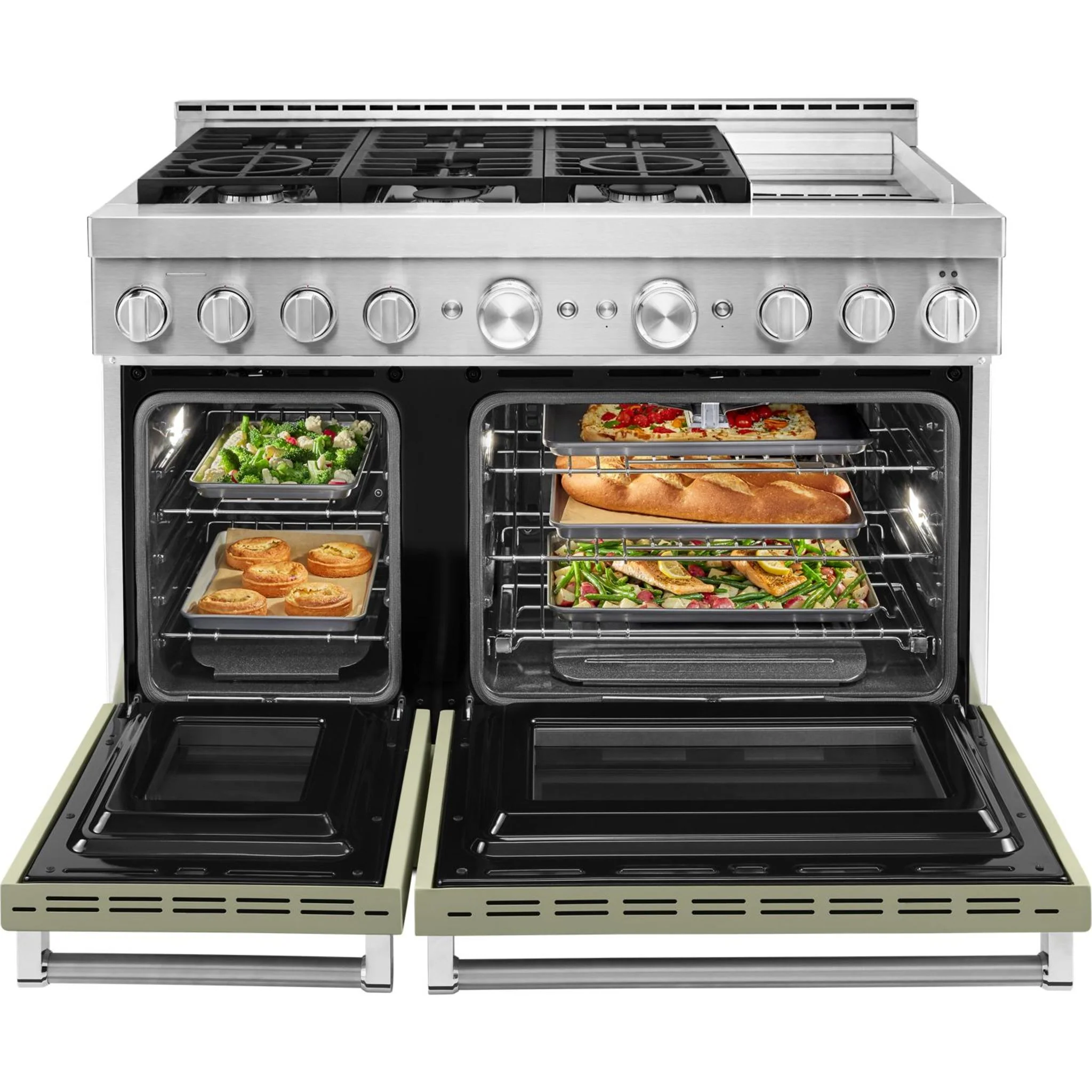 KitchenAid 48'' Smart Commercial-Style Gas Range with Griddle - Avocado Cream (KFGC558JAV) - Image 42
