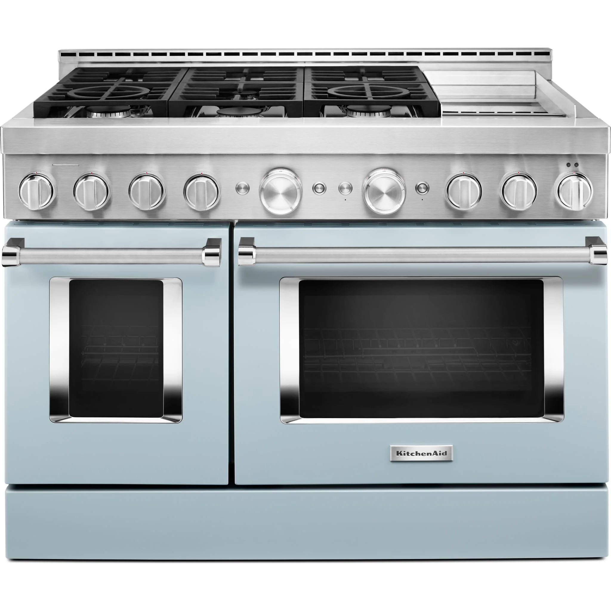 KitchenAid 48'' Smart Commercial-Style Gas Range with Griddle - Misty Blue (KFGC558JMB)