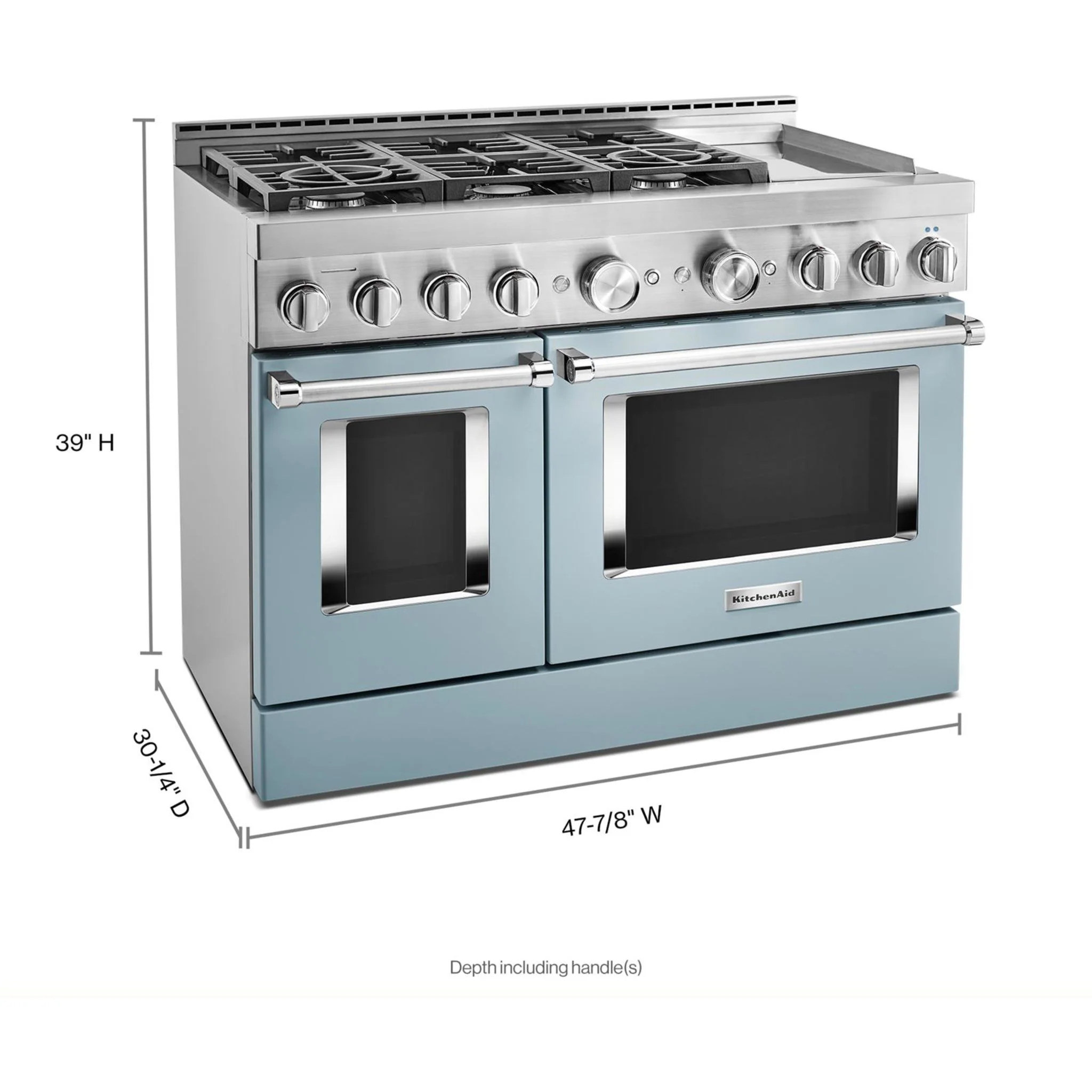 KitchenAid 48'' Smart Commercial-Style Gas Range with Griddle - Misty Blue (KFGC558JMB) - Image 3