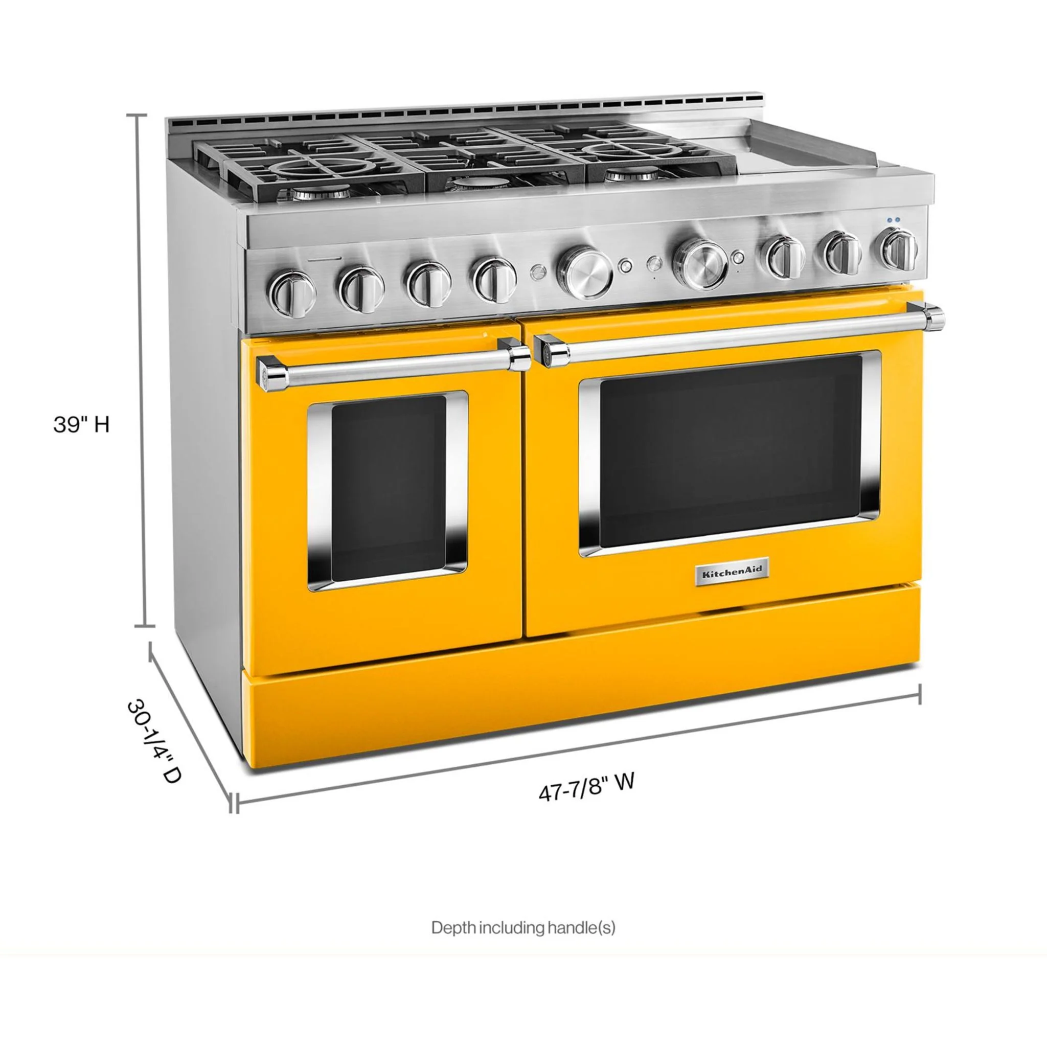 KitchenAid 48'' Smart Commercial-Style Gas Range with Griddle - Yellow Pepper (KFGC558JYP) - Image 3