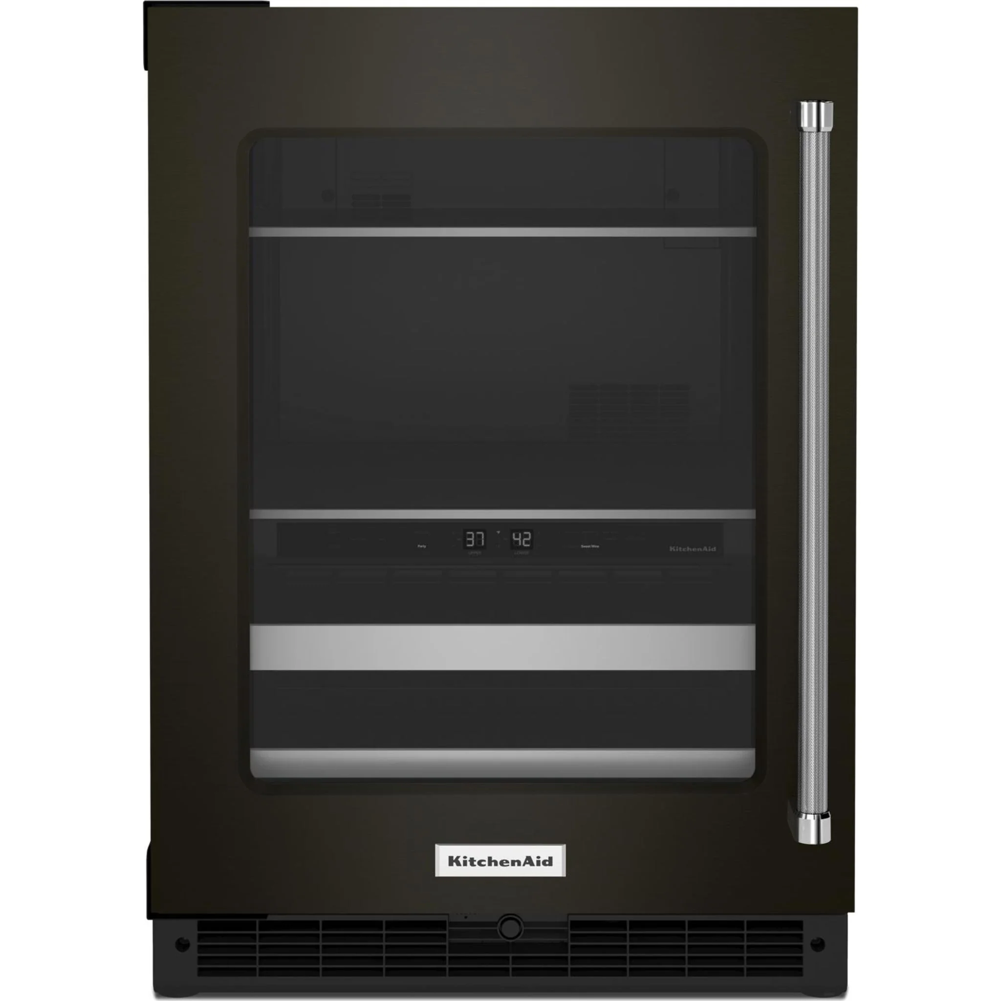 KitchenAid 24" Beverage Center with Glass Door and Metal-Front Racks and PrintShield Finish - Black Stainless Steel with PrintShield™ Finish (KUBL314KBS)