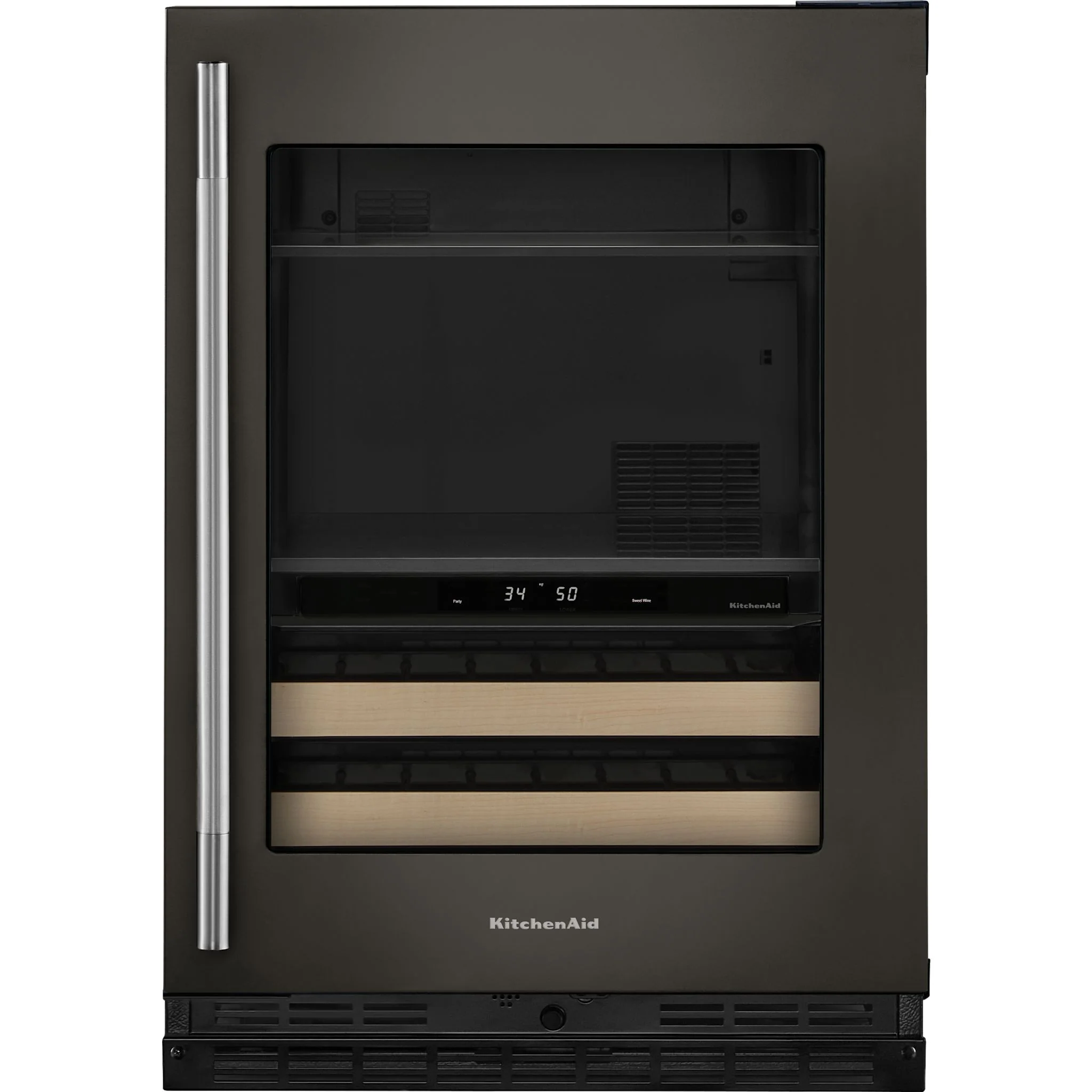 KitchenAid 24" Beverage Center with Glass Door and Wood-Front Racks -Black Ore (KUBR524SBE)