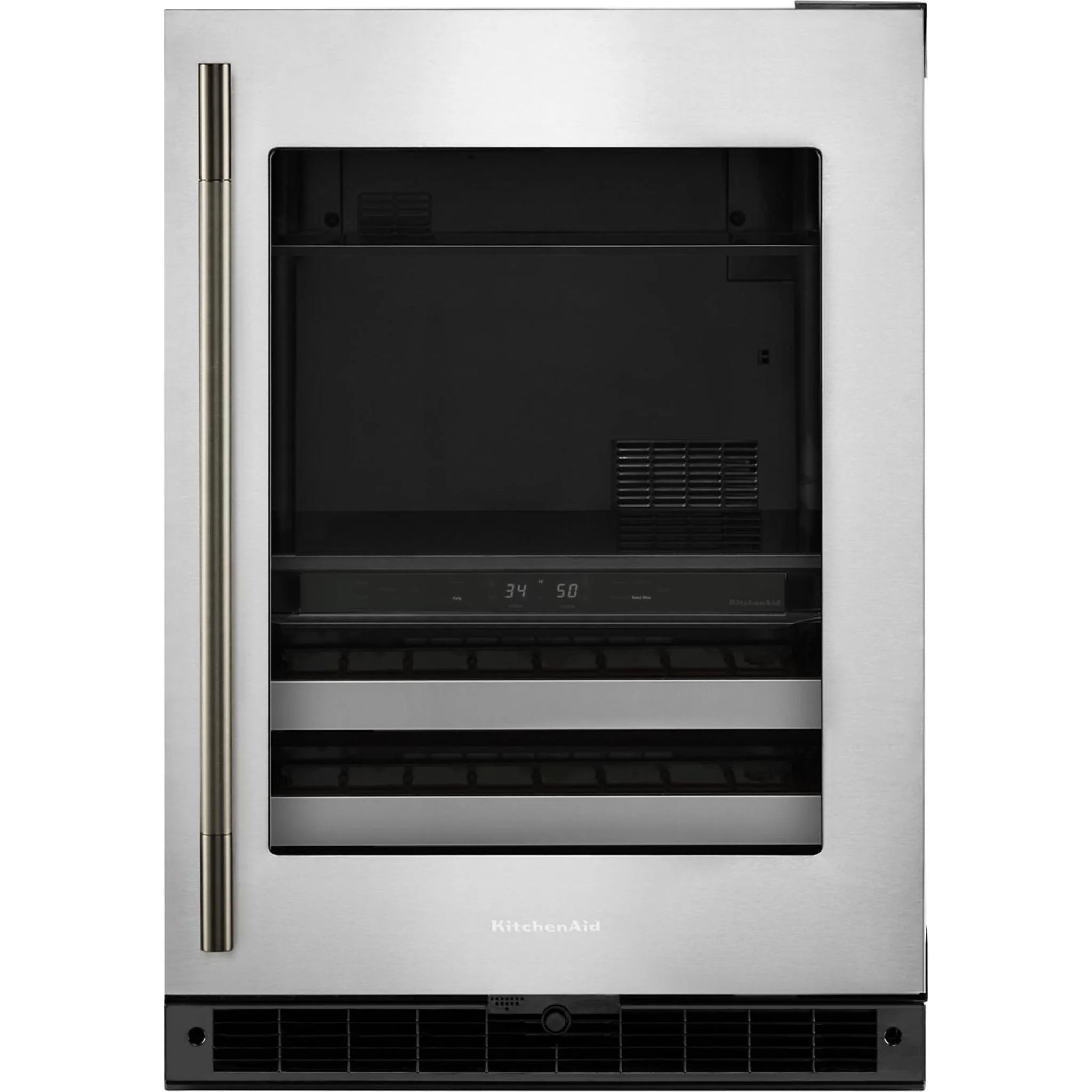 KitchenAid 24" Beverage Center with Glass Door and Metal-Front Racks - Black Cabinet/Stainless Doors (KUBR524SSB)