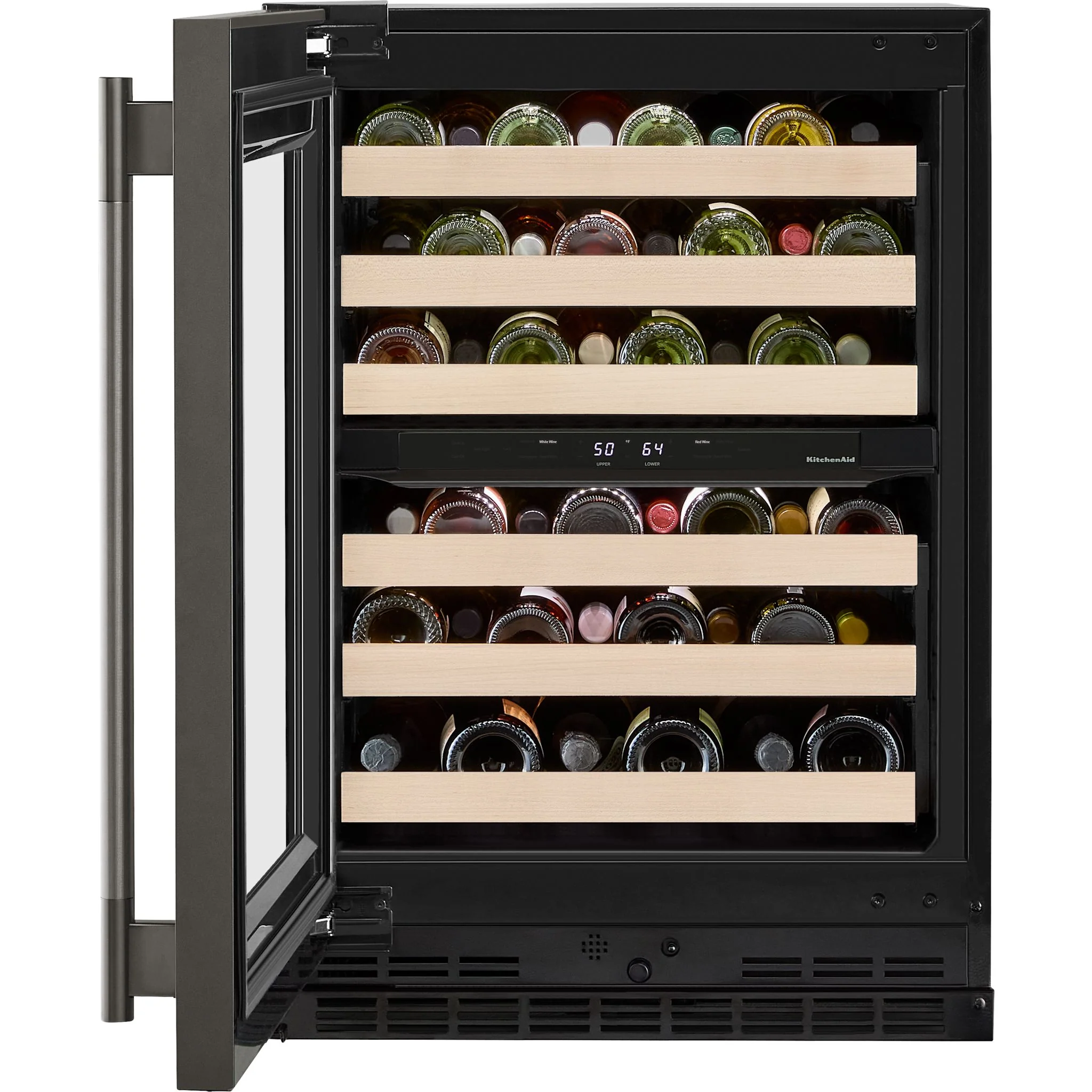 KitchenAid 24" Undercounter Wine Cellar with Full-Extension Wood-Front Racks - Black Ore (KUWL524SBE) - Image 5
