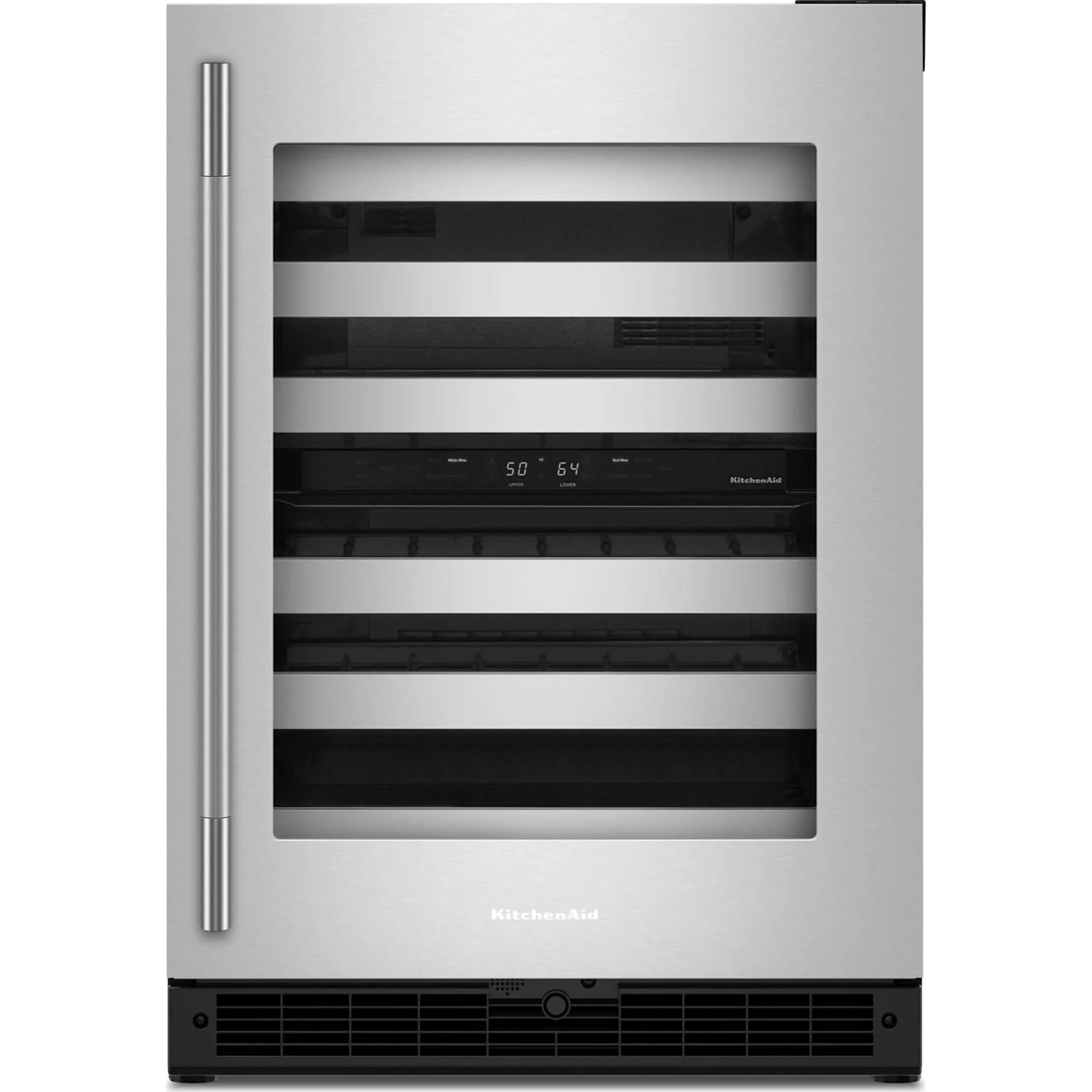 KitchenAid 24" Undercounter Wine Cellar with Full-Extension Metal-Front Racks - Black Cabinet/Stainless Doors (KUWR324SSB)