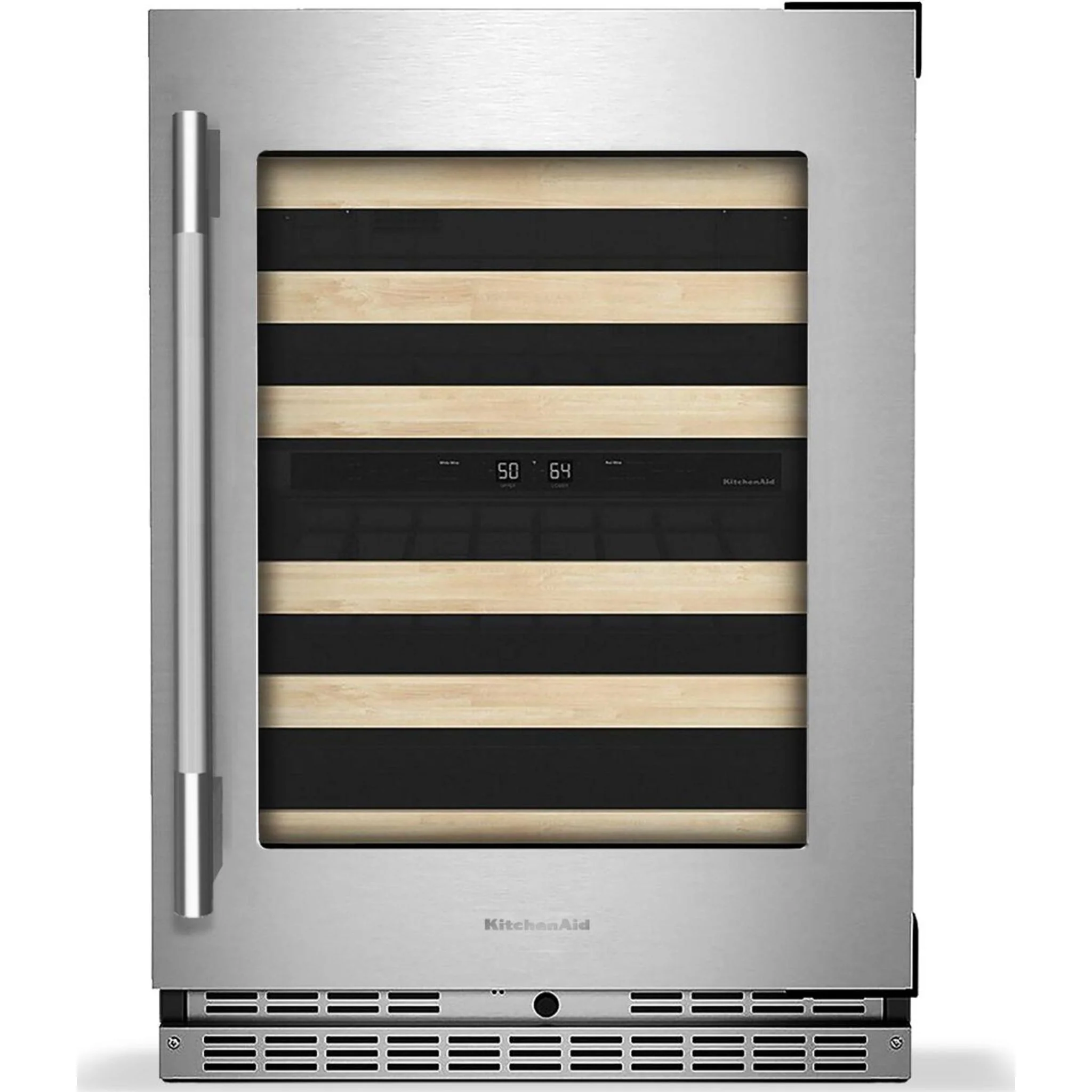 KitchenAid 24" Undercounter Wine Cellar with Full-Extension Wood-Front Racks - PrintShield™ Stainless Finish (KUWR524SPS)