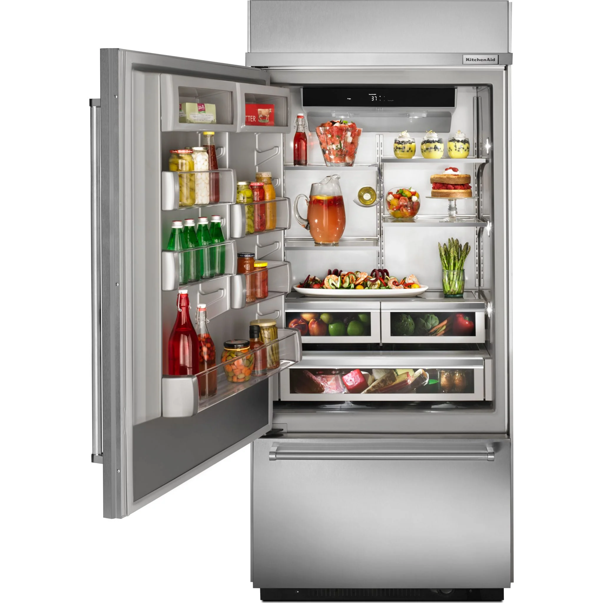 KitchenAid 20.9 cu.ft. 36" Width Built-In Stainless Bottom Mount Refrigerator with Platinum Interior Design - Stainless Steel (KBBL306ESS) - Image 3