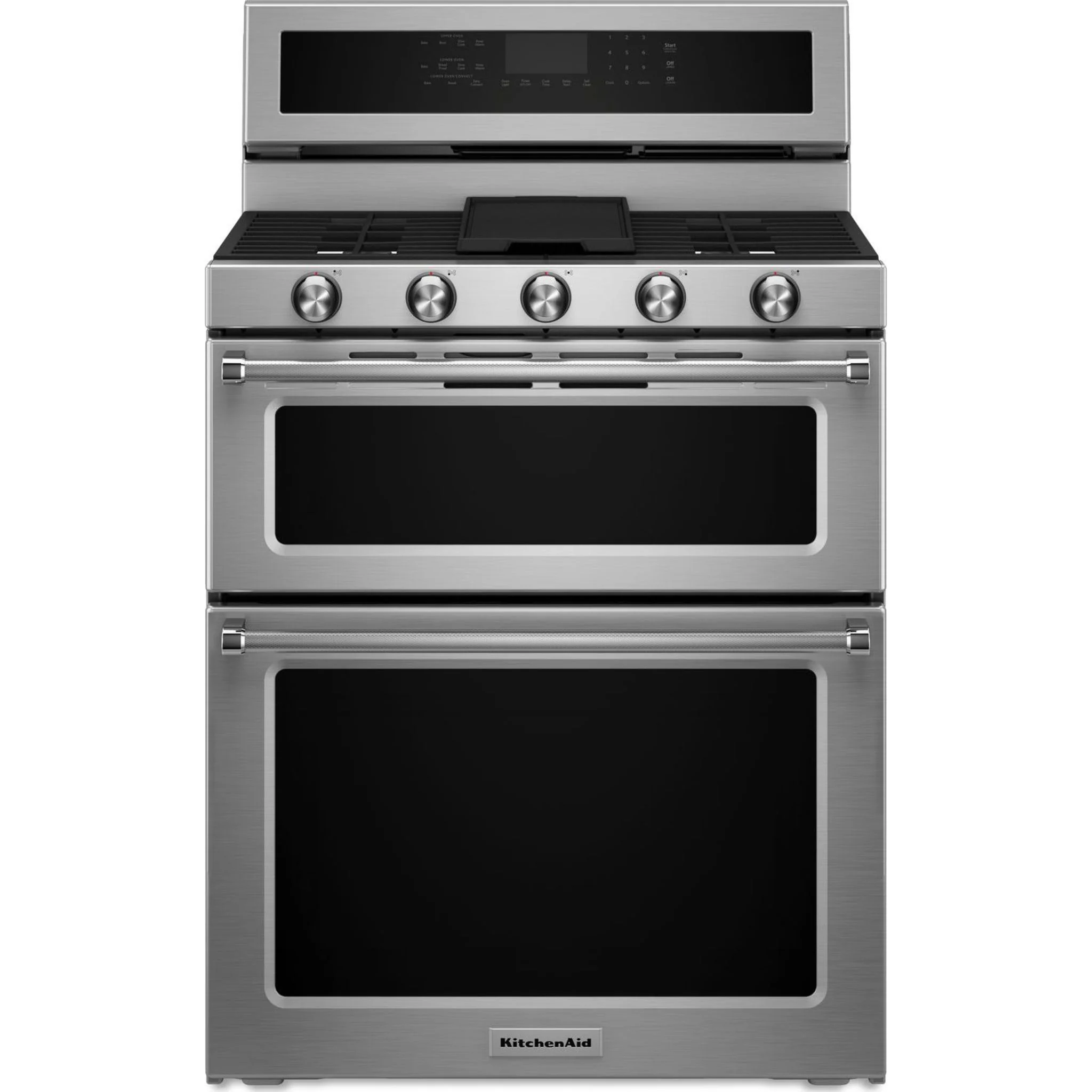 KitchenAid 30-Inch 5 Burner Gas Double Oven Convection Range -Stainless Steel (KFGD500ESS) - Image 2