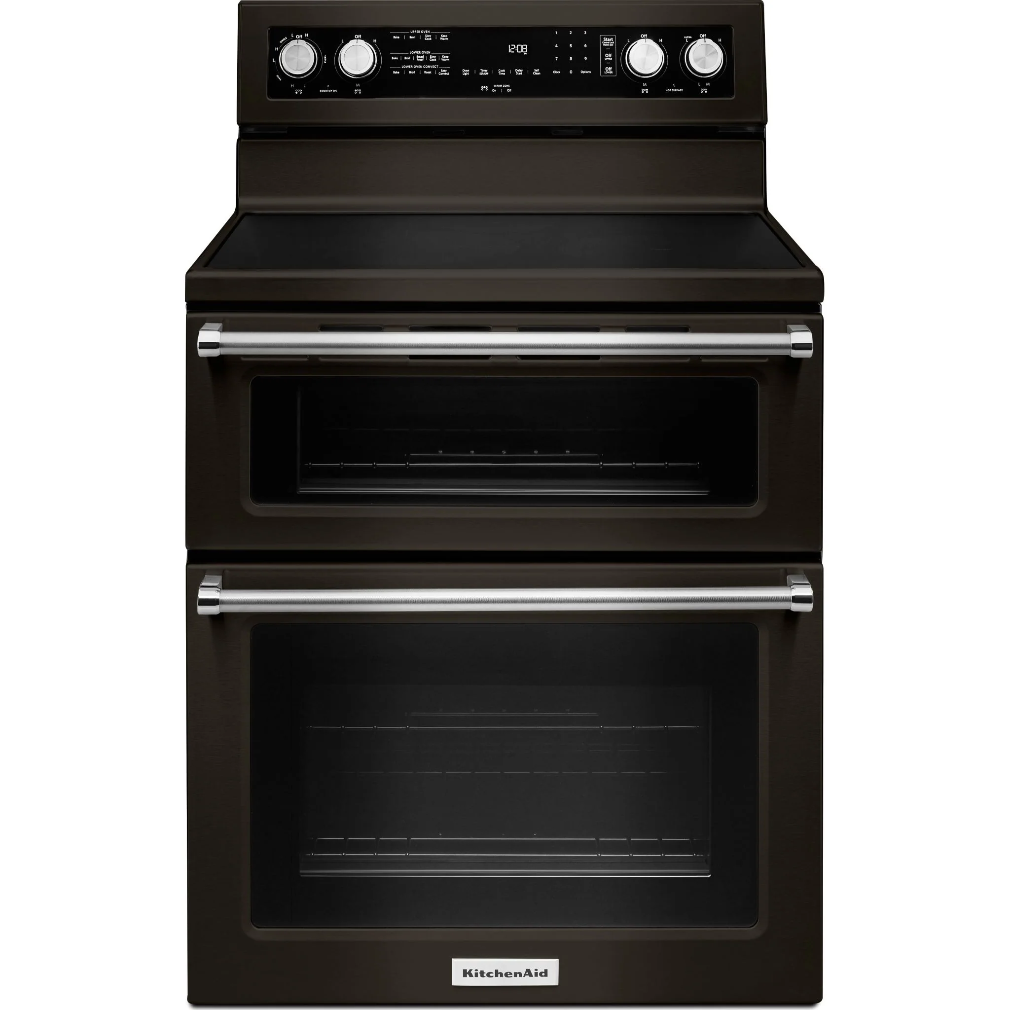 KitchenAid 30-Inch 5 Burner Electric Double Oven Convection Range -Black Stainless (YKFED500EBS)