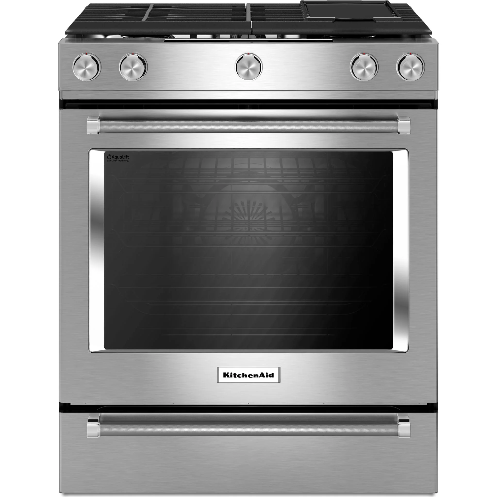 KitchenAid 30-Inch 5-Burner Dual Fuel Convection  Front Control Range with Baking Drawer -Stainless Steel (YKSDB900ESS) - Image 9