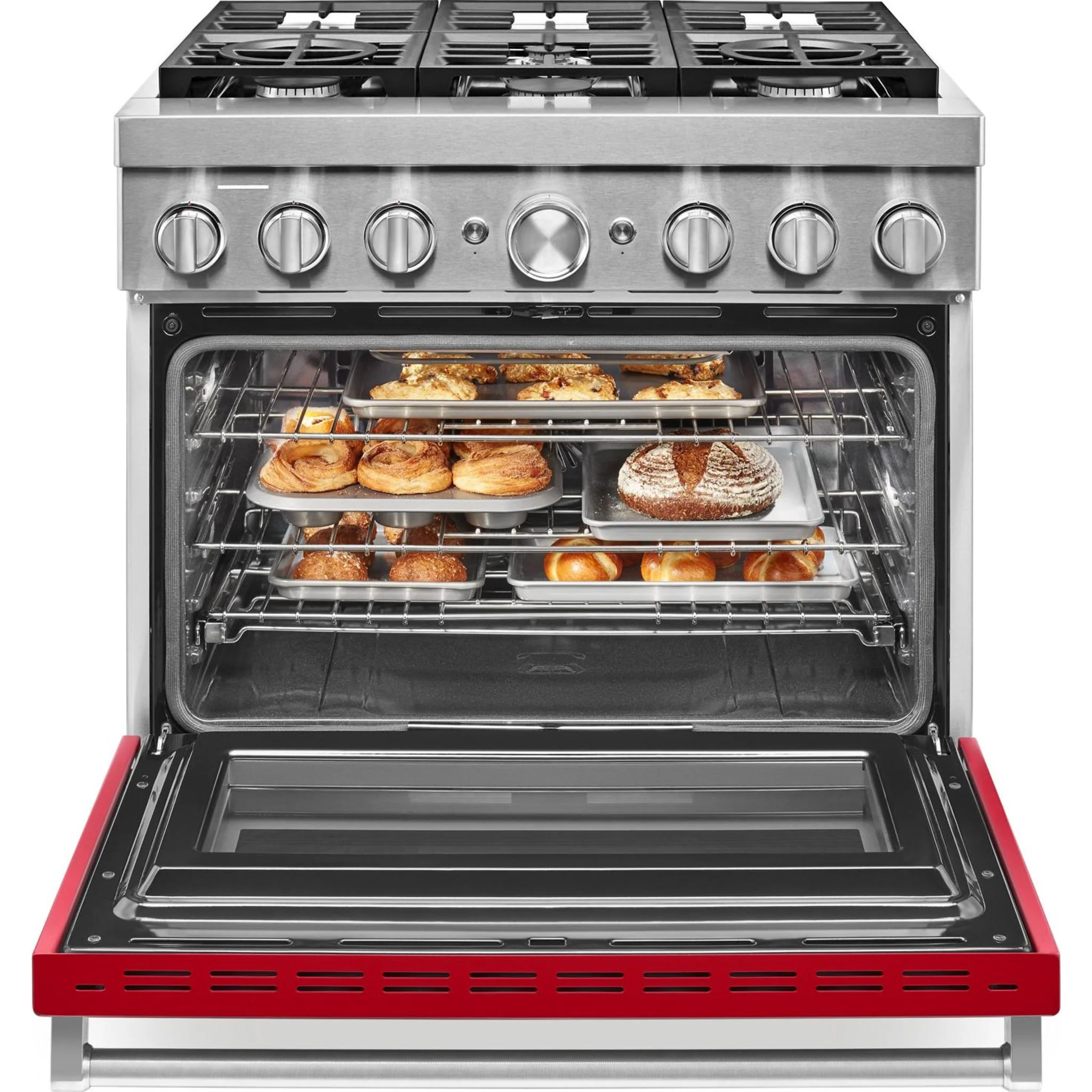 KitchenAid 36'' Smart Commercial-Style Dual Fuel Range with 6 Burners - Passion Red (KFDC506JPA) - Image 7
