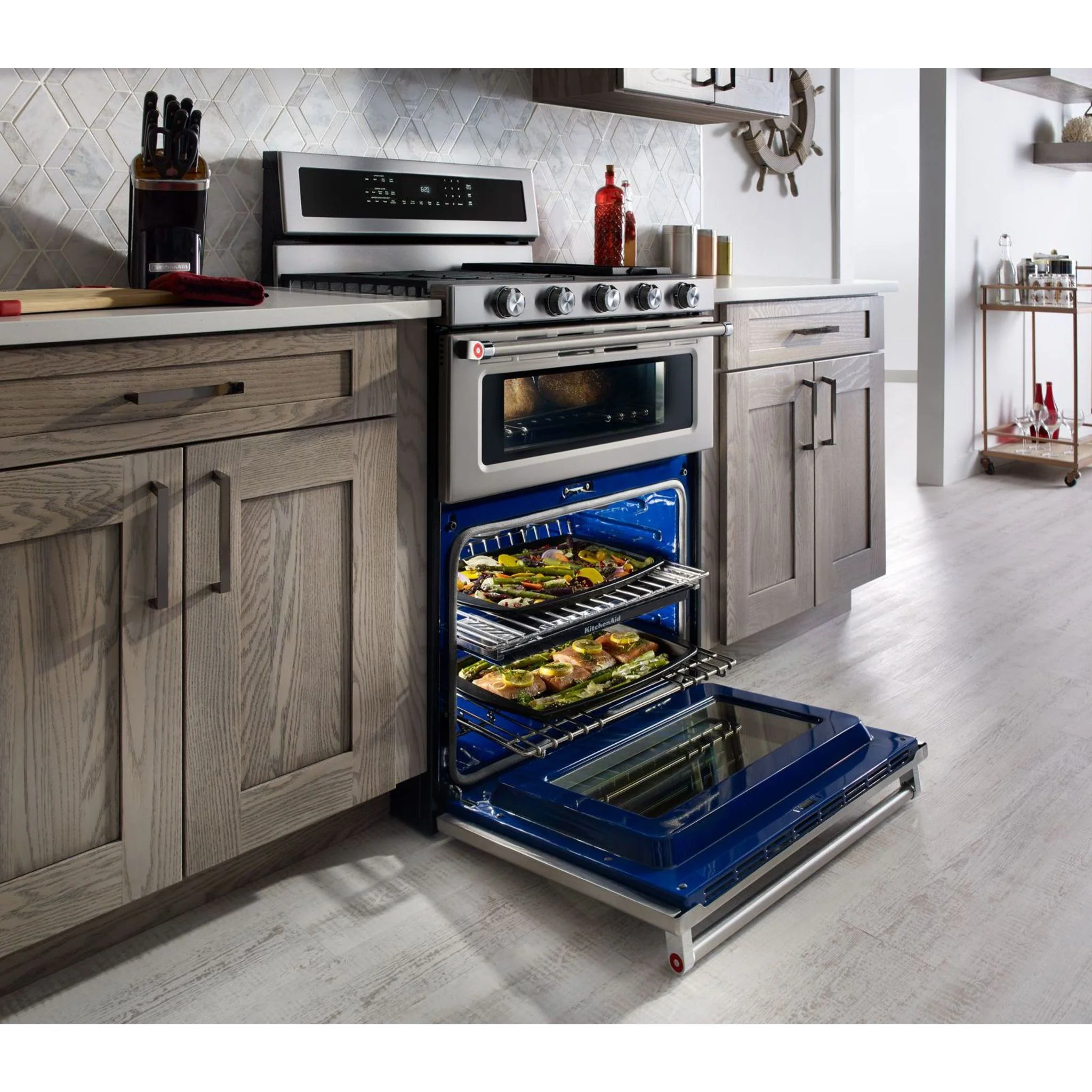 KitchenAid 30-Inch 5 Burner Dual Fuel Double Oven Convection Range -Stainless Steel (KFDD500ESS) - Image 20