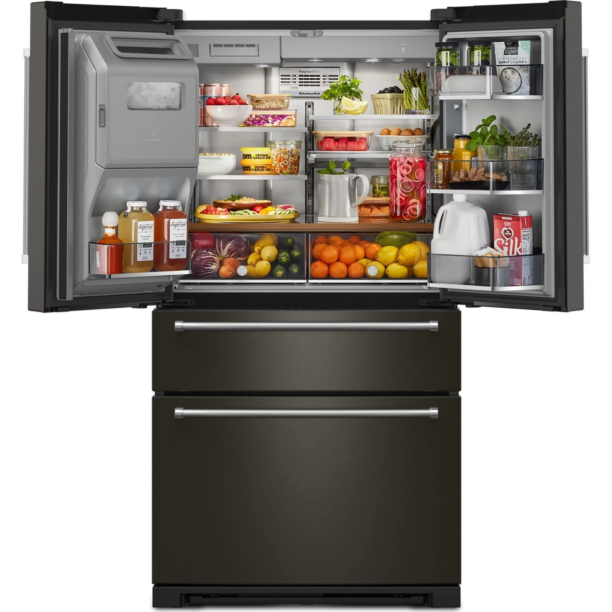 KitchenAid 26.2 Cu. Ft. Multi-Door French Door Refrigerator with Platinum Interior -Black Stainless (KRMF536RBS) - Image 5