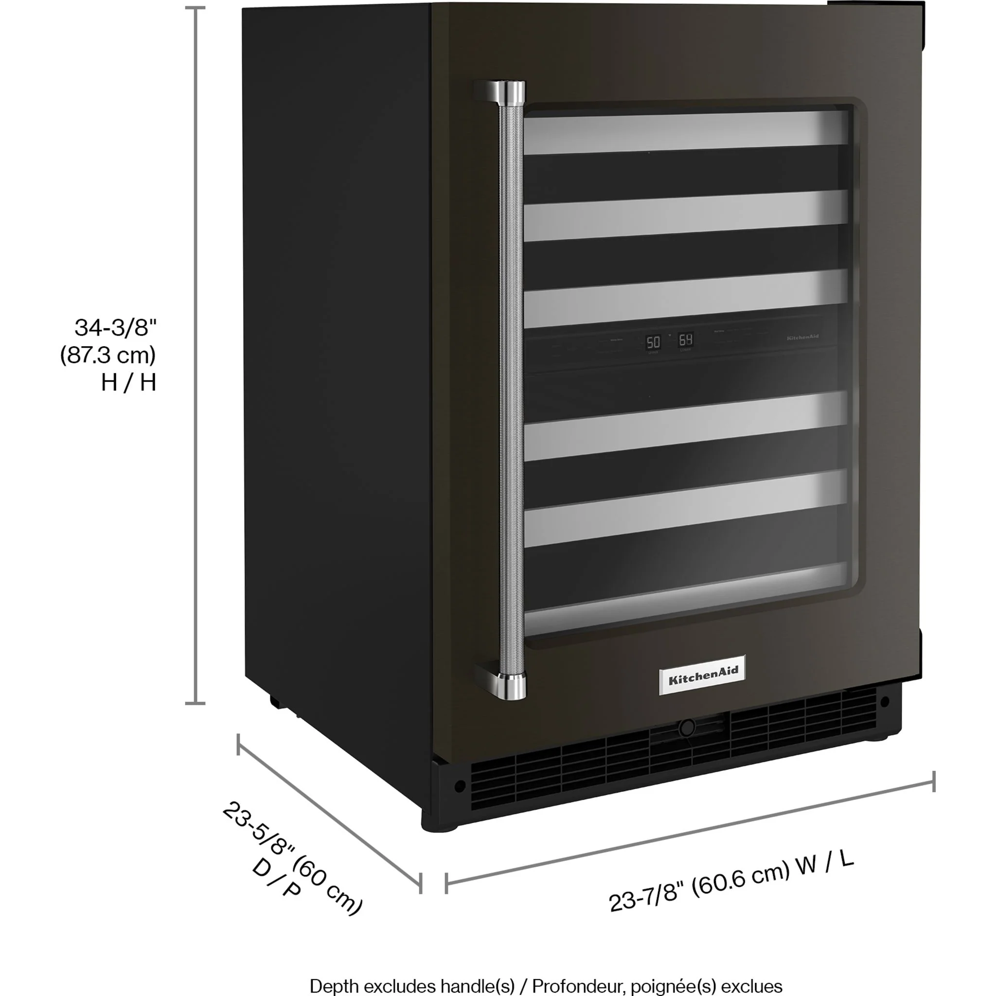 KitchenAid 24" Undercounter Wine Cellar with Glass Door and Metal-Front Racks (KUWR314KBS) - Image 3