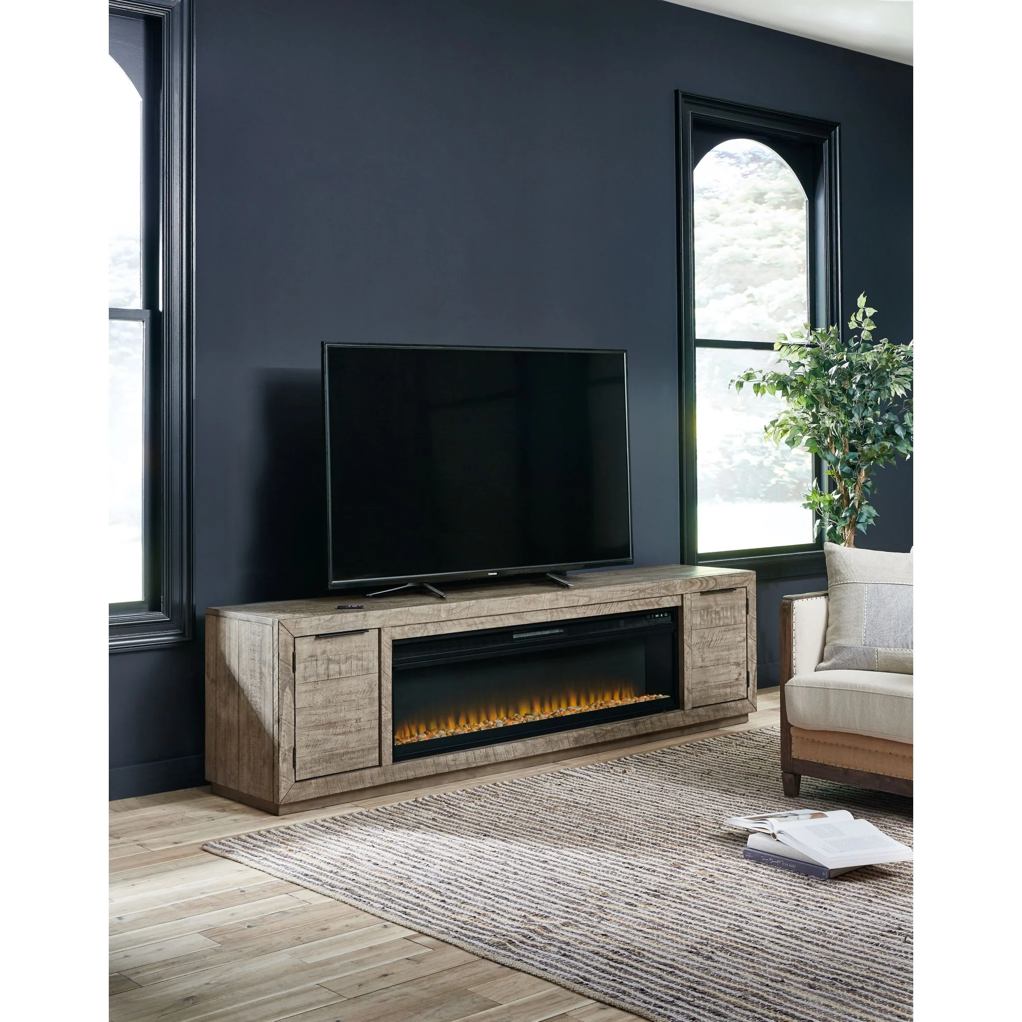 Krystanza TV Stand with Fireplace - Weathered Gray - Image 2