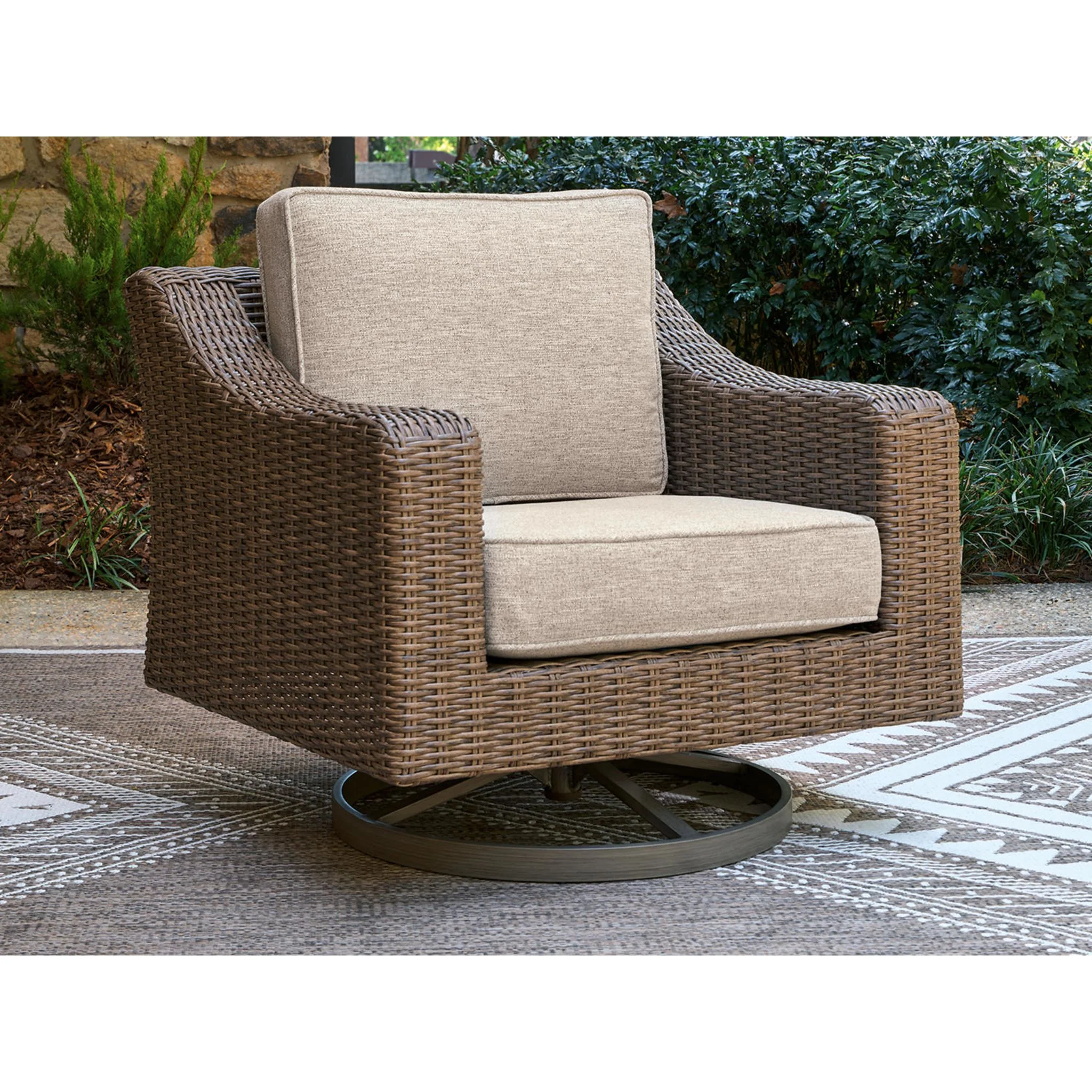 Laguna Heights Outdoor Swivel Lounge Chair with Cushion - Beige - Image 2