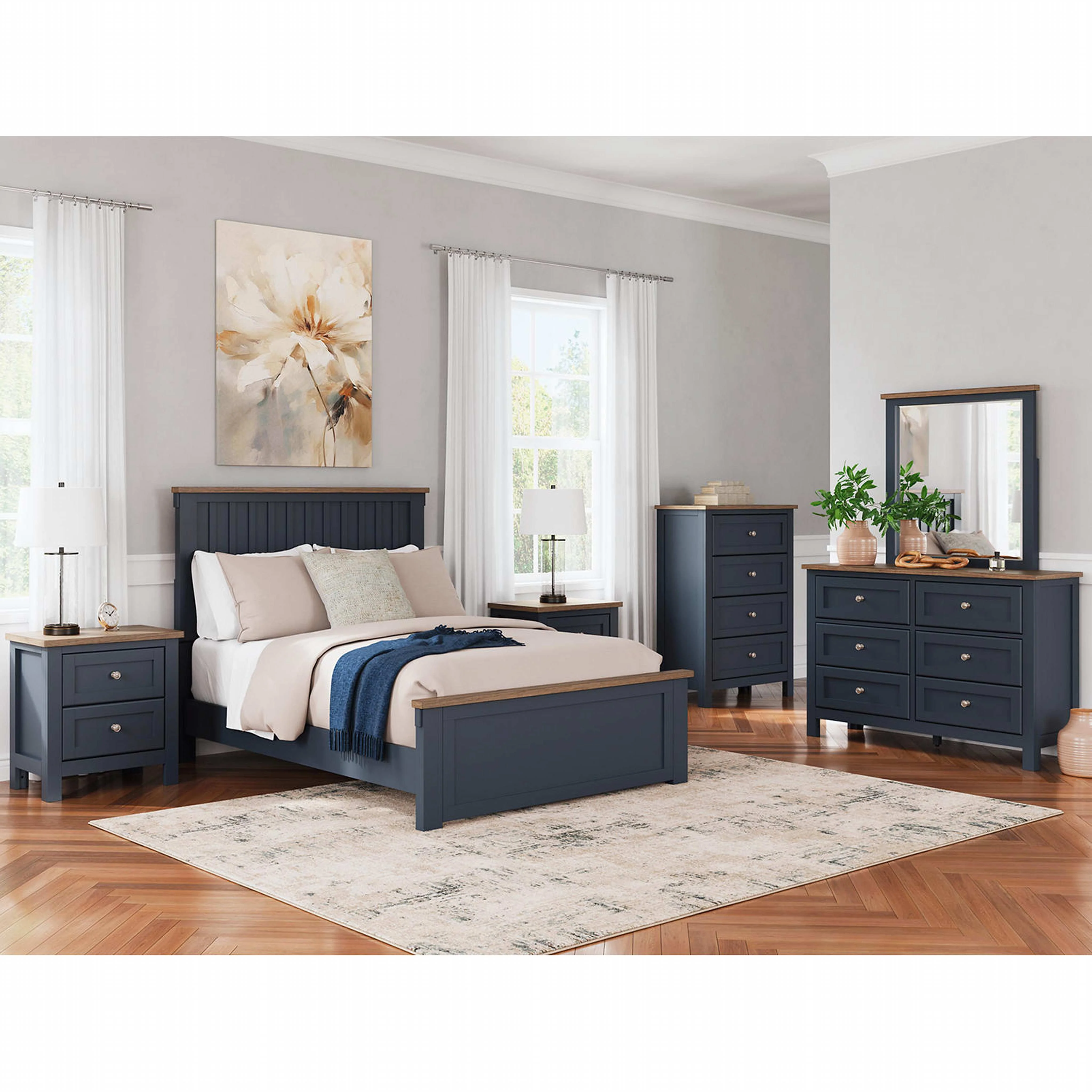 Landocken 6 Piece Panel Bedroom - Blue/Brown - Image 29