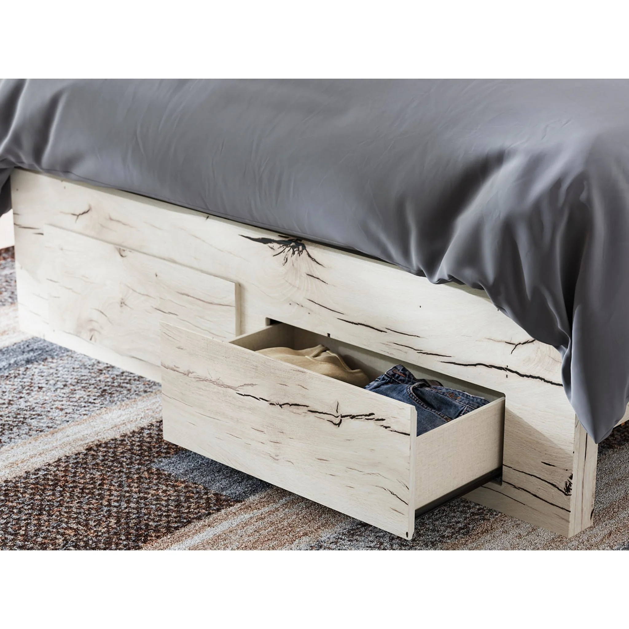 Lawroy Full Panel Bed with Footboard Storage - Light Natural - Image 4
