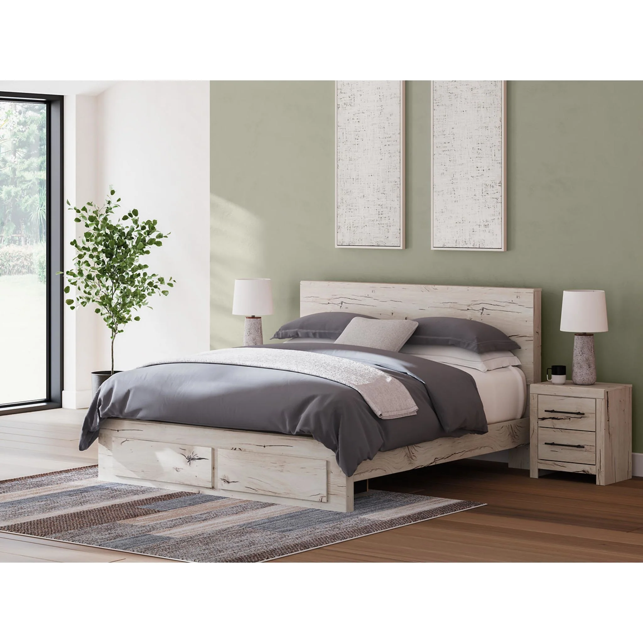 Lawroy Platform Bed with Footboard Storage - Light Natural - Image 42