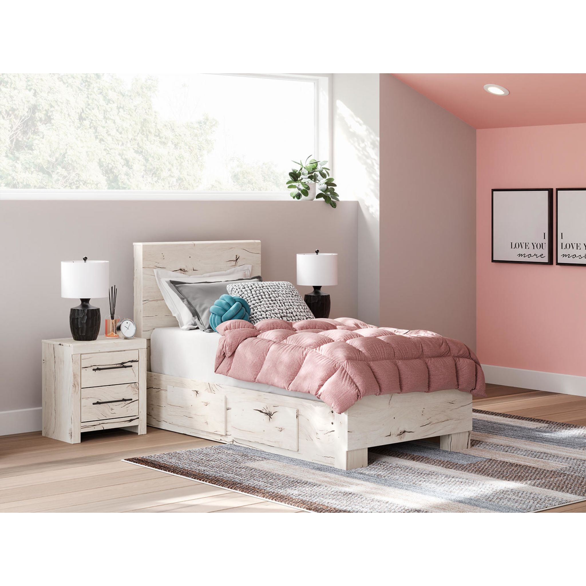 Lawroy Twin Panel Bed with 4 Drawer Storage - Light Natural - Image 2