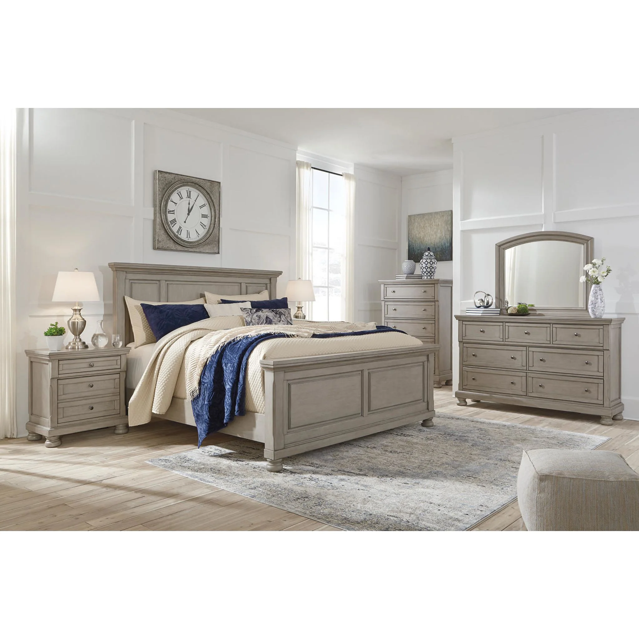 Lettner 5 Piece Queen Panel Bedroom - Light Gray - Image 8