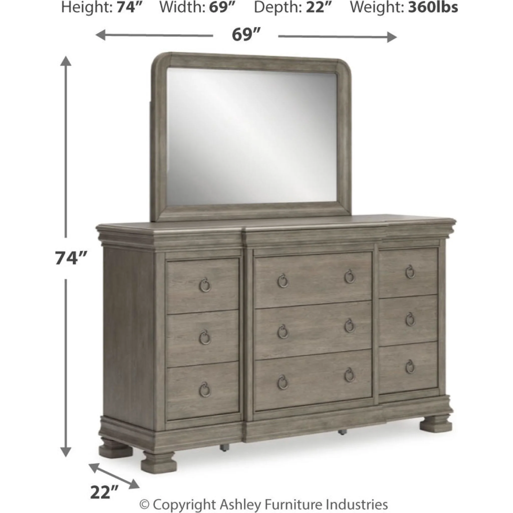 Lexorne Dresser and Mirror - Gray - Image 14