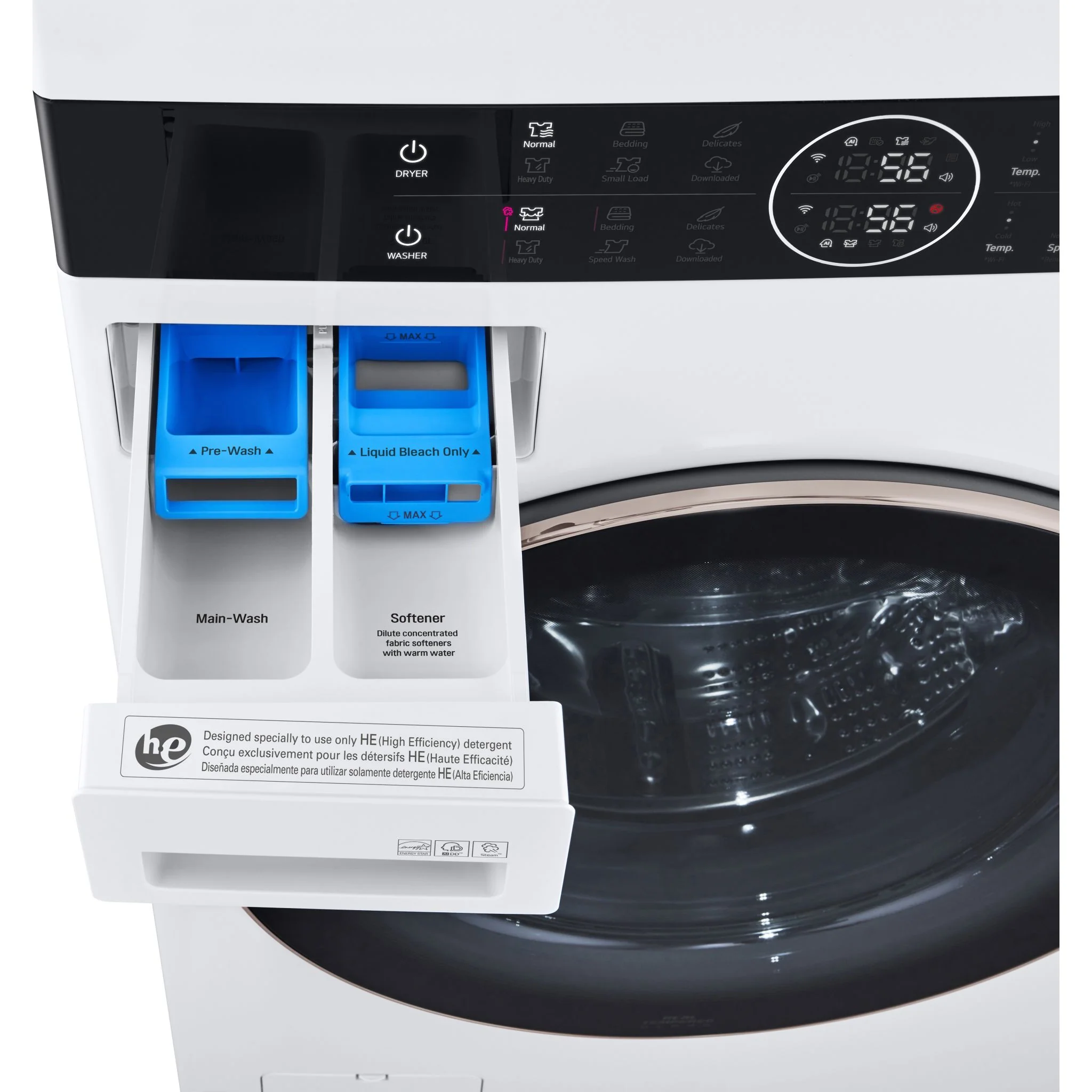 LG Single Unit Front Load LG WashTower® with Centre Control™ 5.2 cu. ft. Washer and 7.4 cu. ft. Electric Dryer - White (WKE100HWA) - Image 4