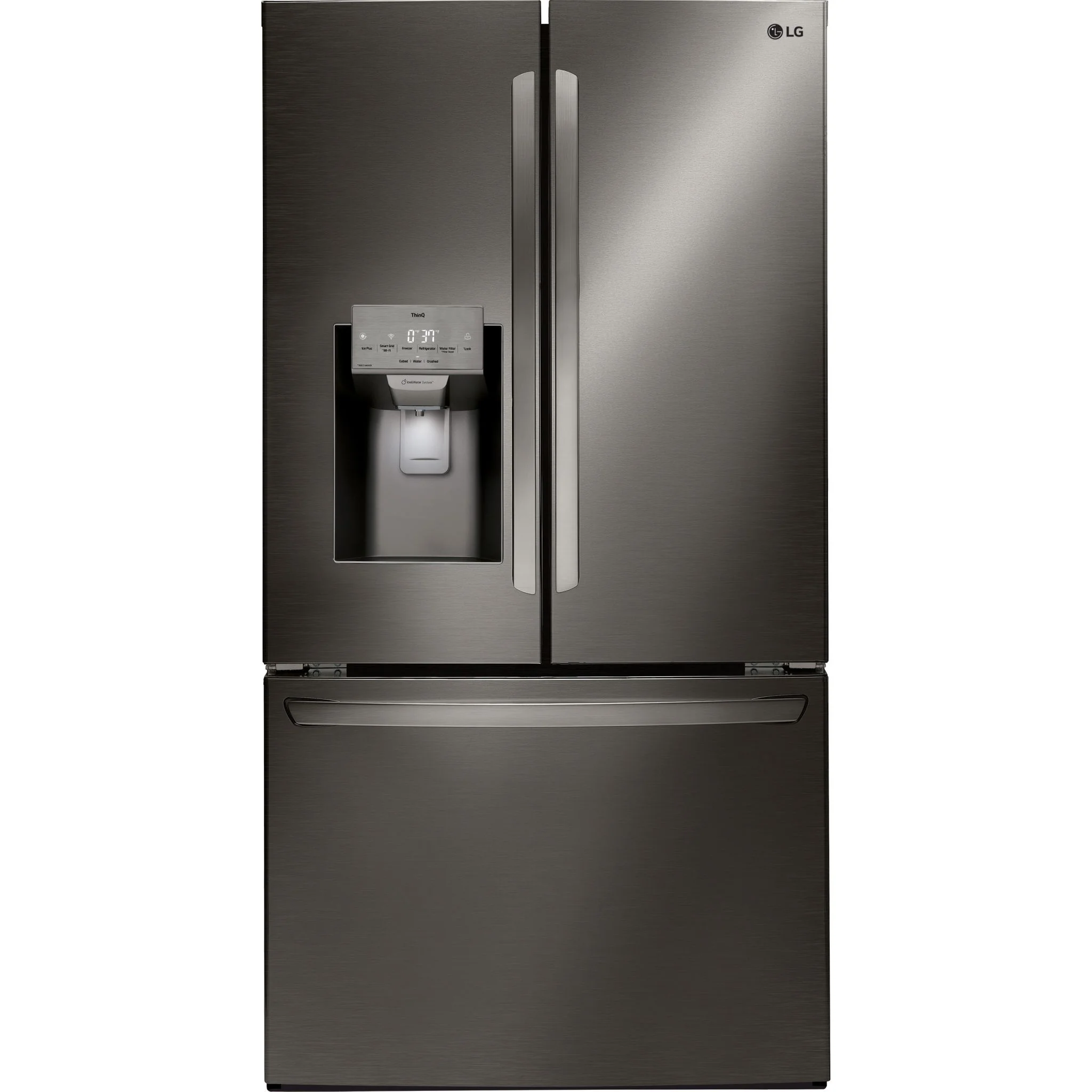 LG 28 cu.ft 3 Door French Door, Standard Depth, Ice and Water with Single Ice - Black Stainless (LRFS28XBD)