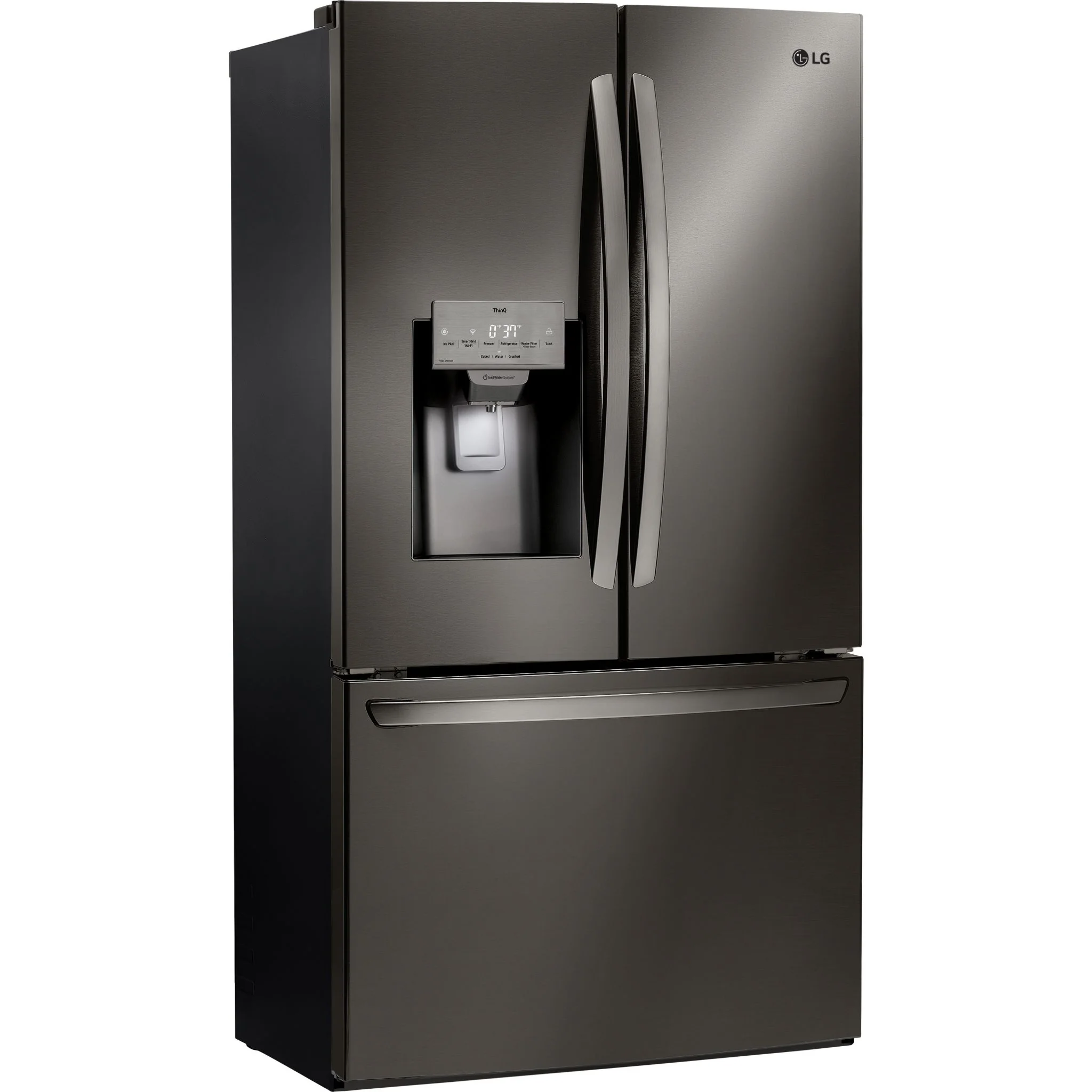 LG 28 cu.ft 3 Door French Door, Standard Depth, Ice and Water with Single Ice - Black Stainless (LRFS28XBD) - Image 3