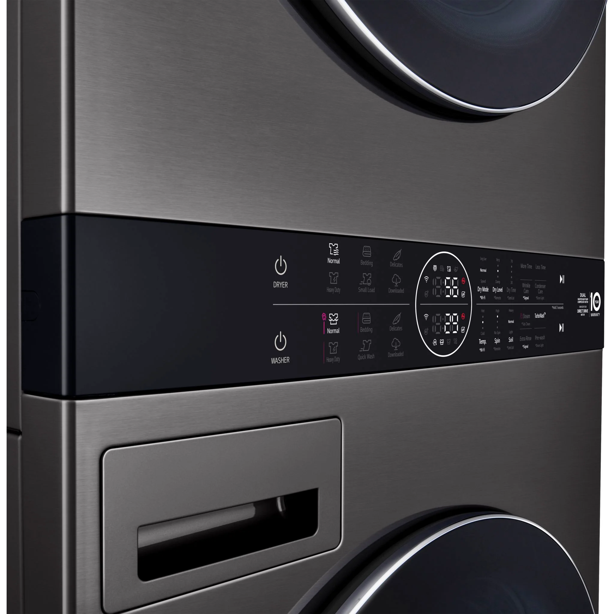 LG WashTower® with DirectDrive®Heat Pump Dryer, 5.8 cu.ft. Washer, 7.8 cu.ft. Dryer - Black Steel (WKHC252HBA) - Image 12