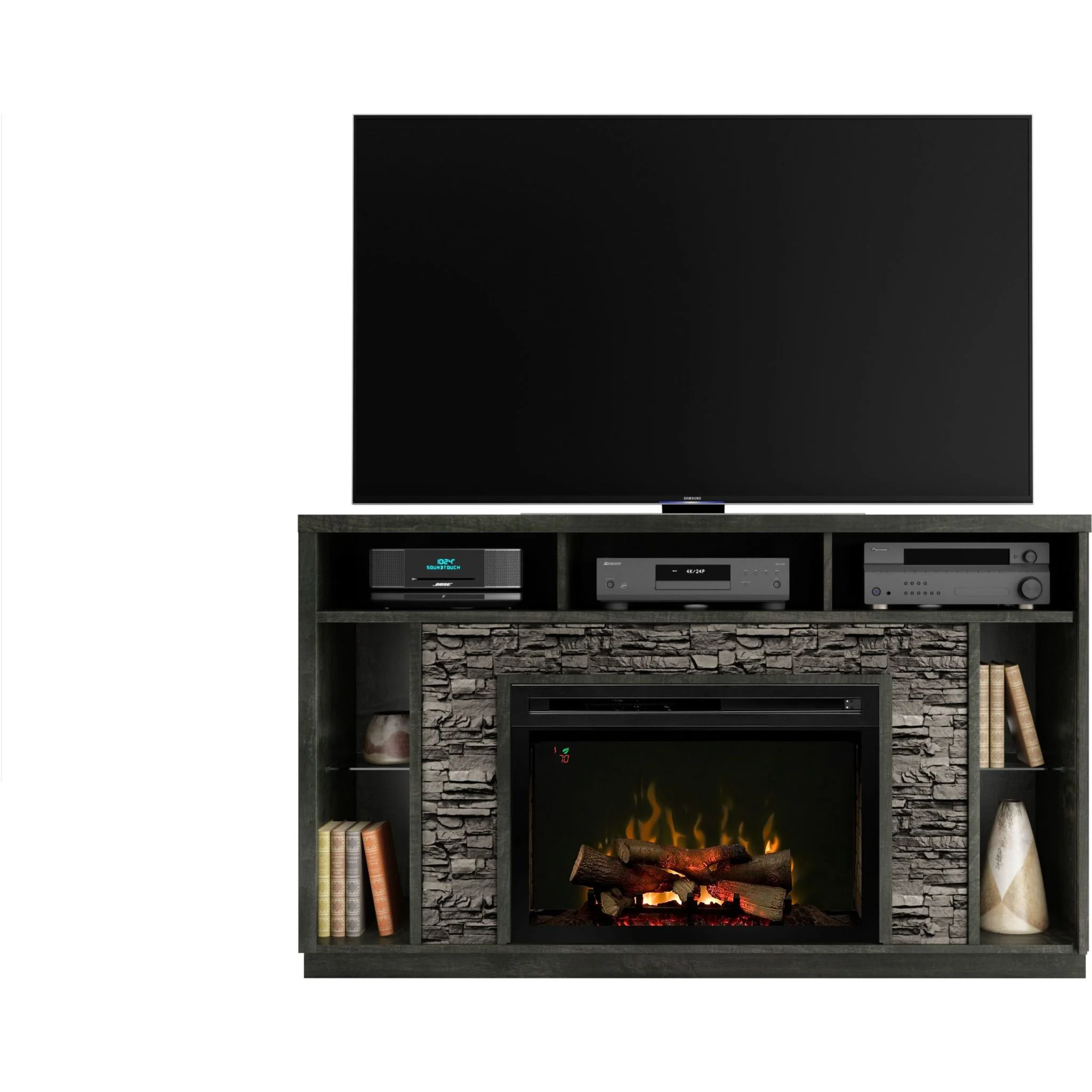 Lincoln Media Console With Fireplace - Anthracite